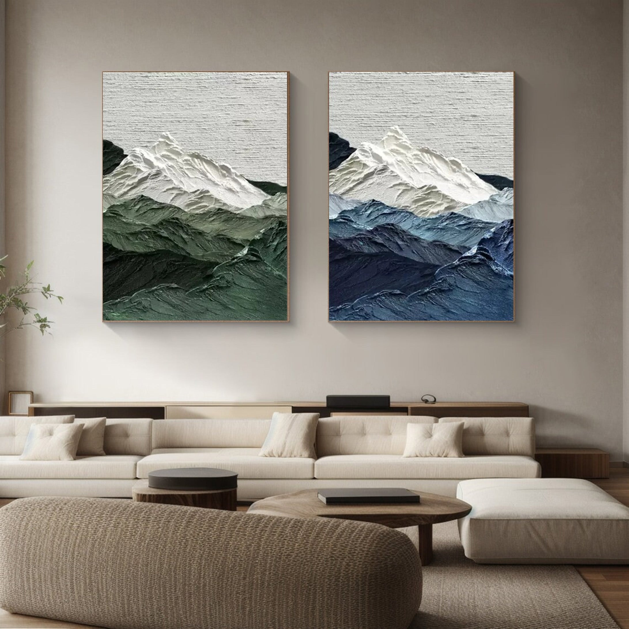 Glacial Peaks: 3D Mountain Range Art, Textured Abstract Set #BGA 131