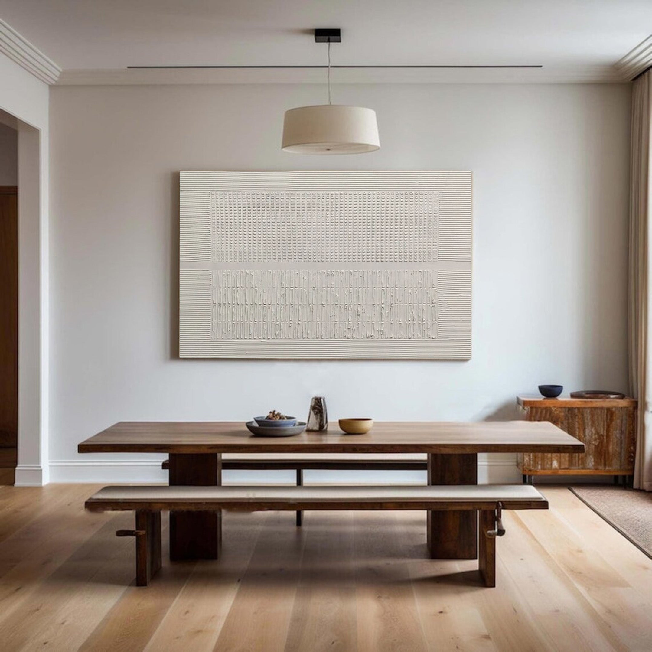 White Minimalist Plaster Canvas, Subtle Linear Pattern #BGA 151