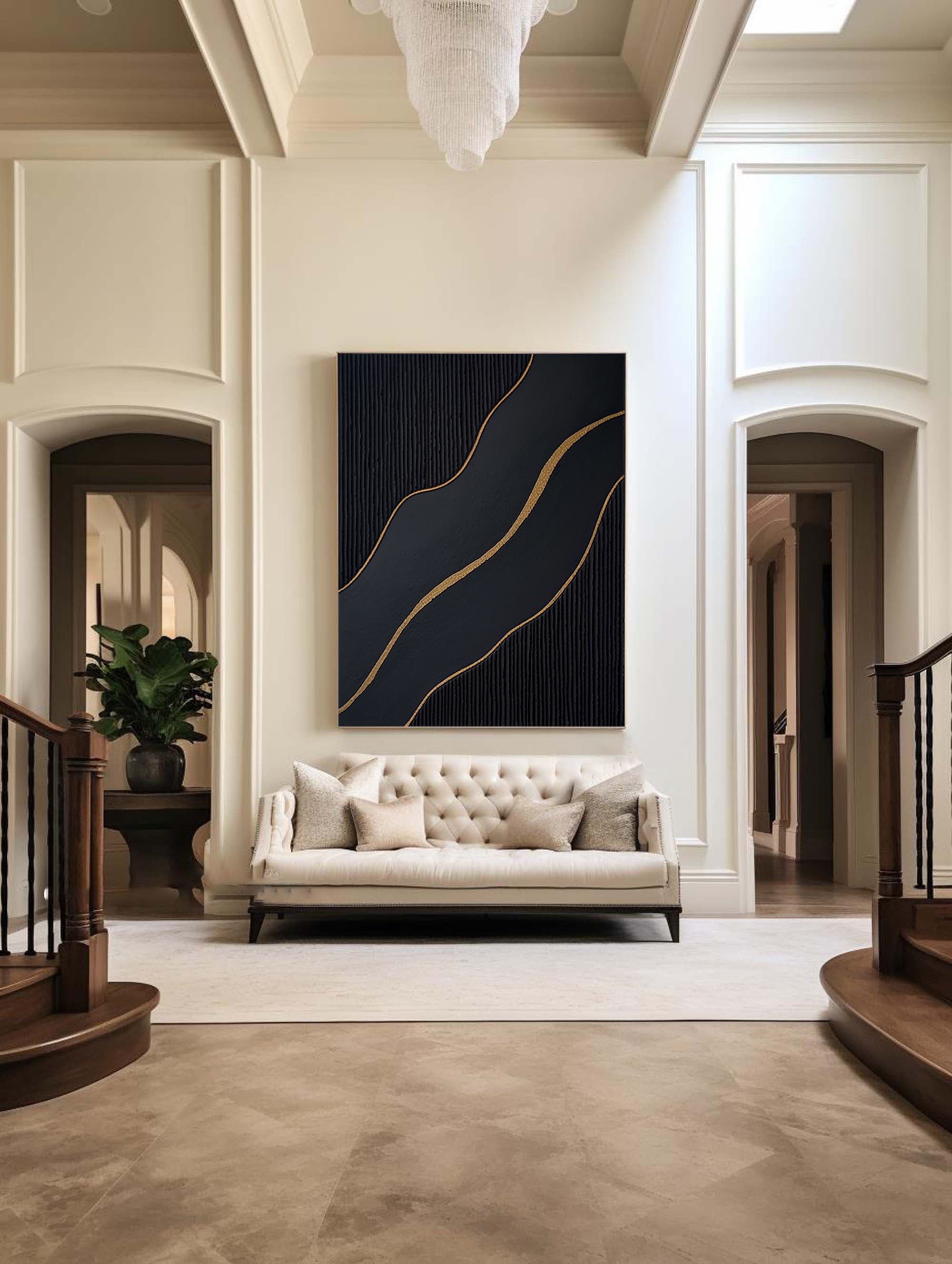 Elegant Black and Gold Abstract Wall Art for Modern Interiors #BM 041