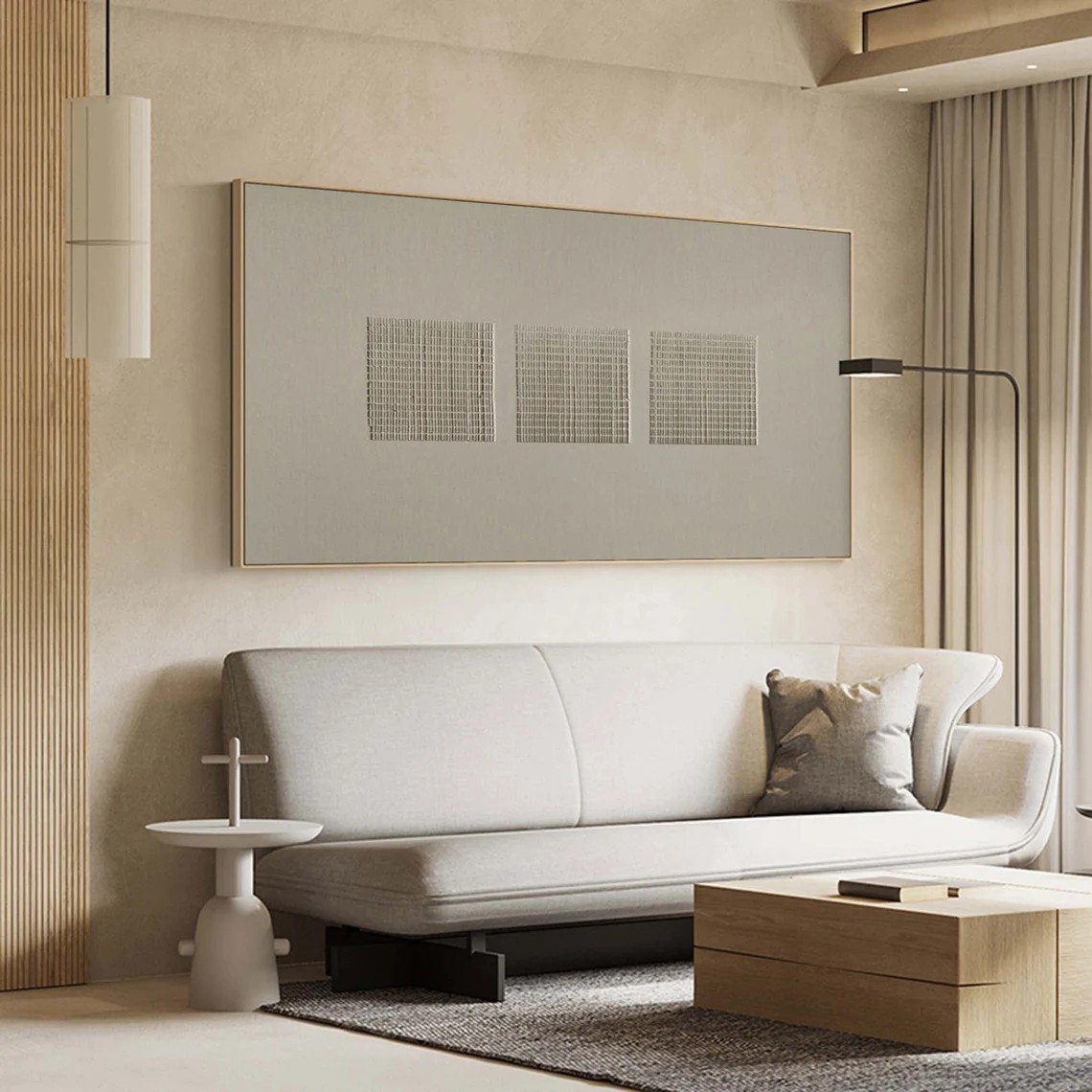 Neutral Palette Grid Art, Contemporary Line Painting  #BGA 085