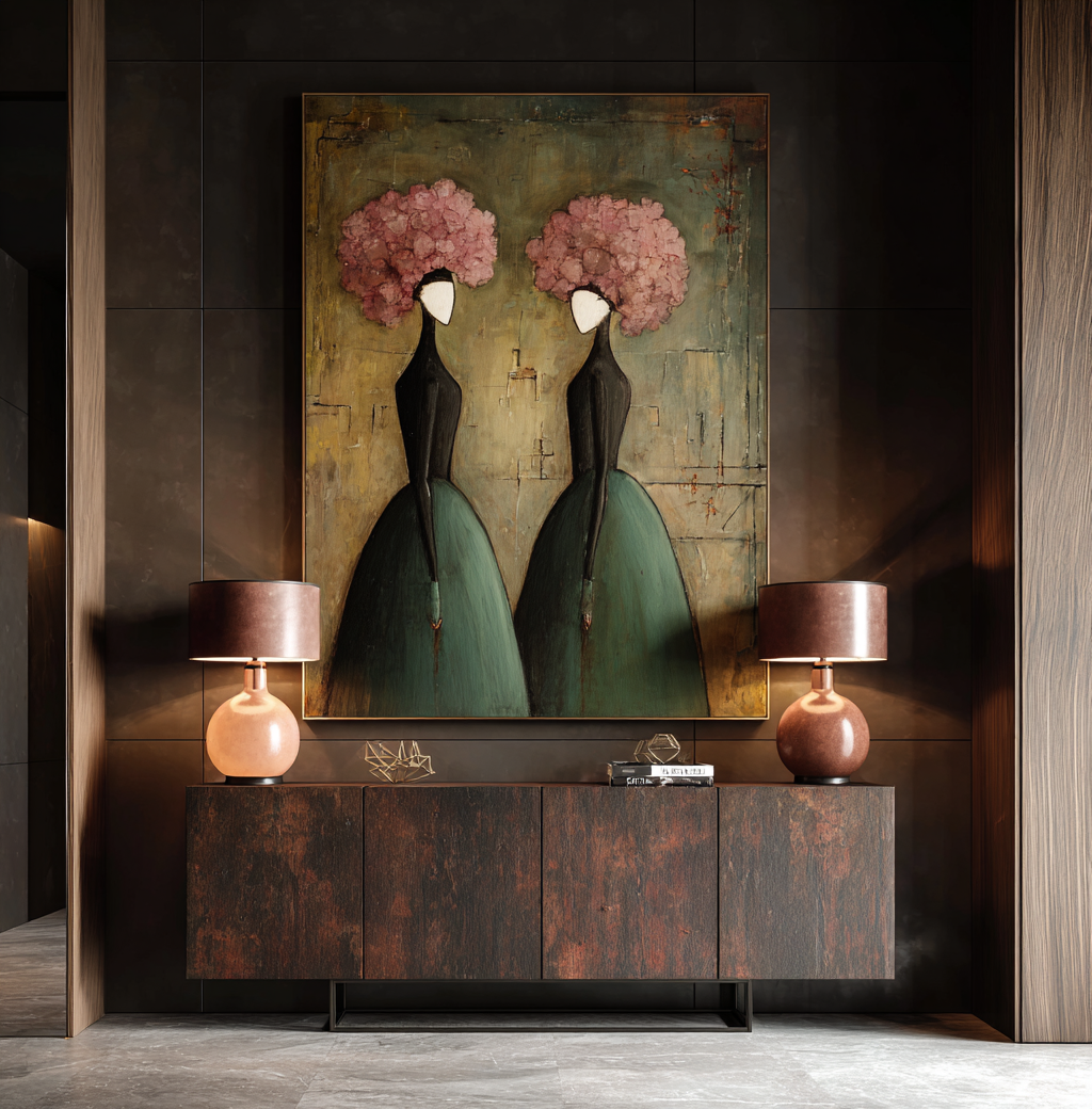 Large Floral Figurative Wall Art Elegant Women Canvas Painting