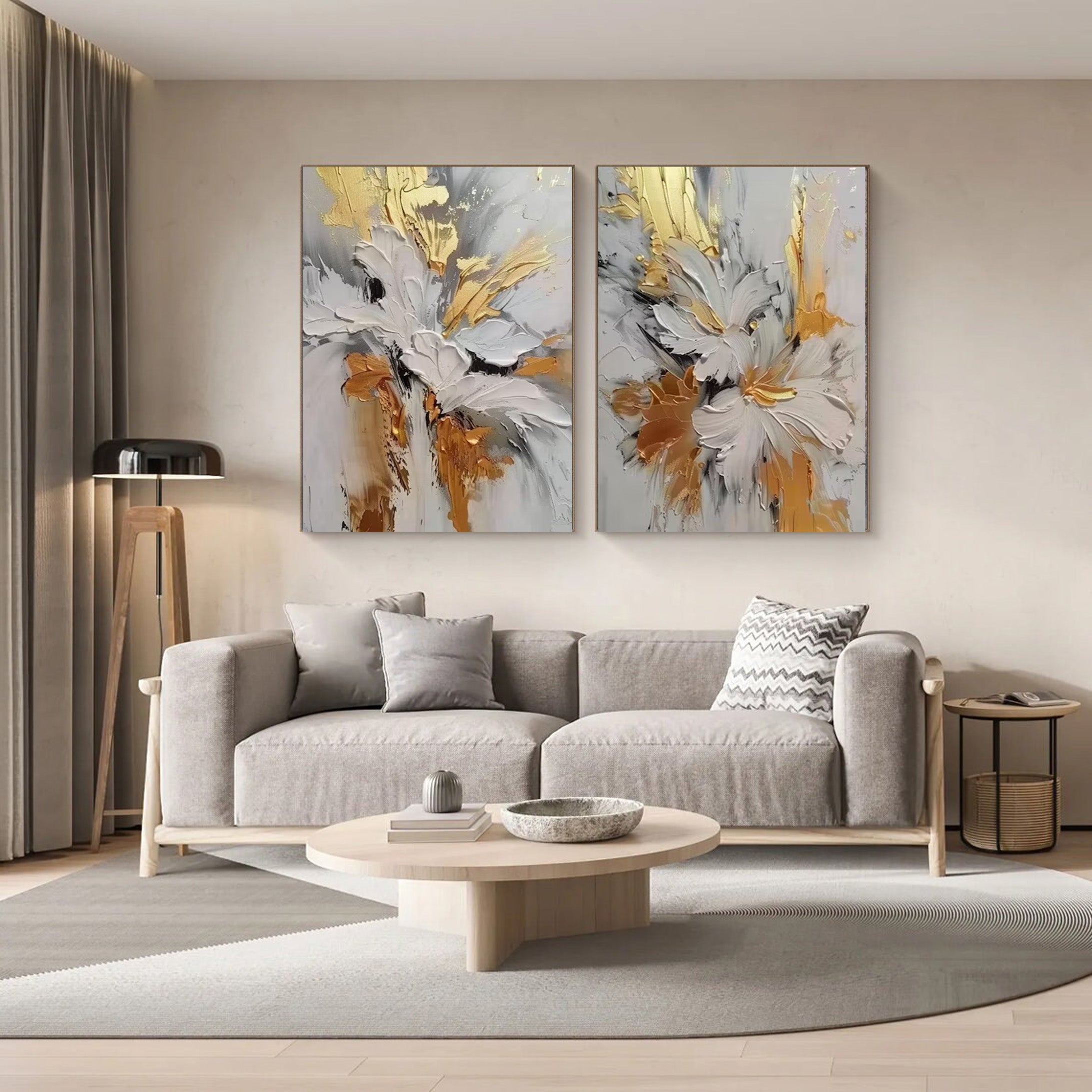 Opulent Bloom Set: 3D Gold Floral Art, Textured Abstract Art #BGA 133
