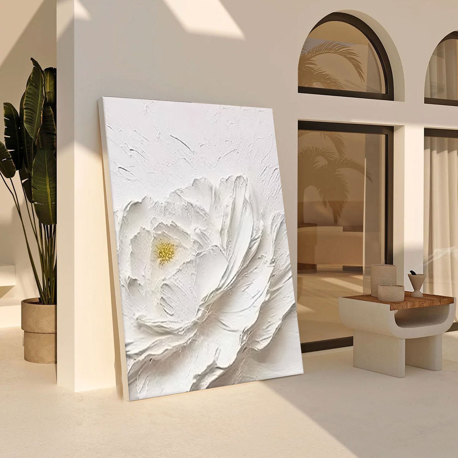 White Bloom: Textured Floral Canvas, Modern 3D Wall Art #BGA 114