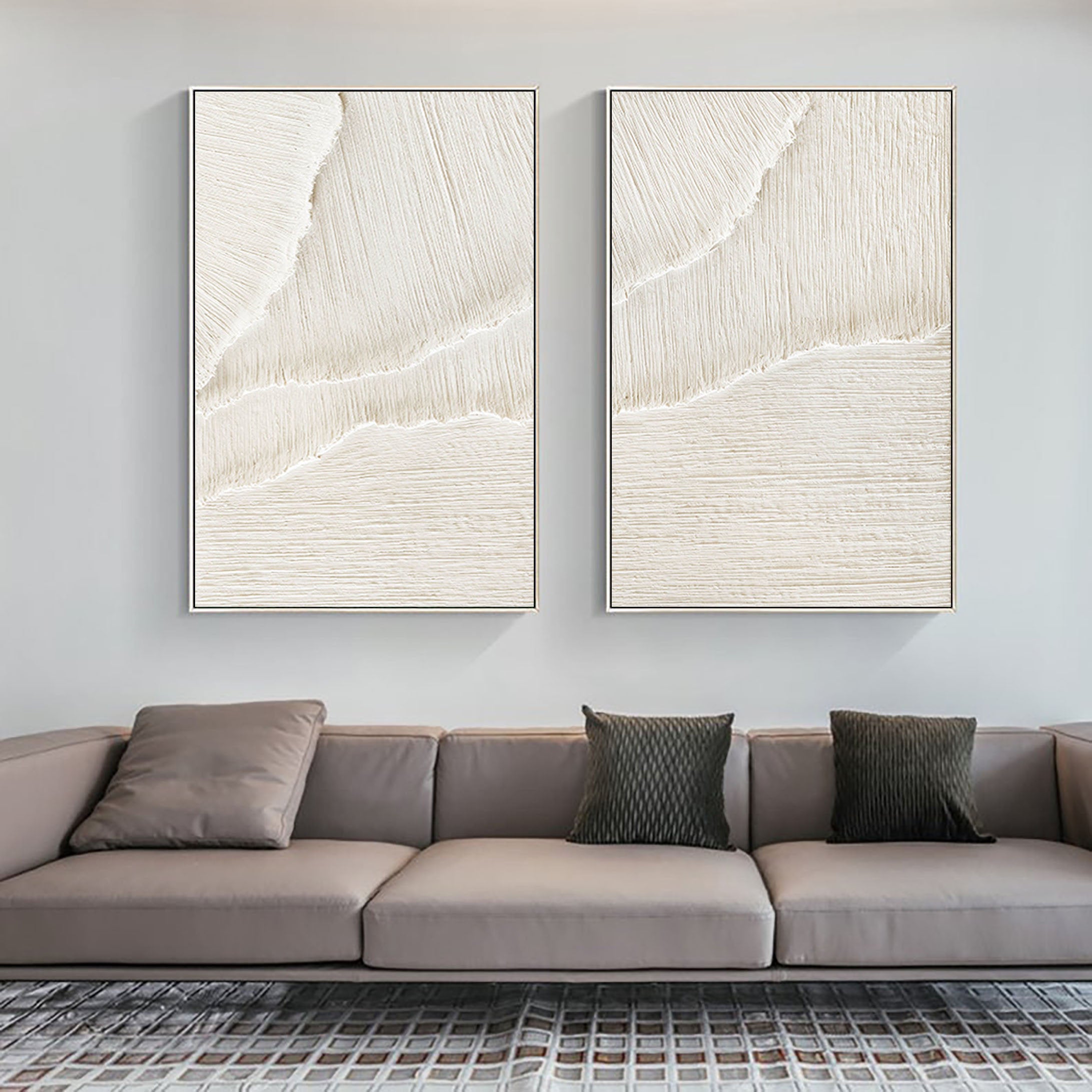 White Beige Minimalist Abstract Painting SET OF 2 #AVG 027