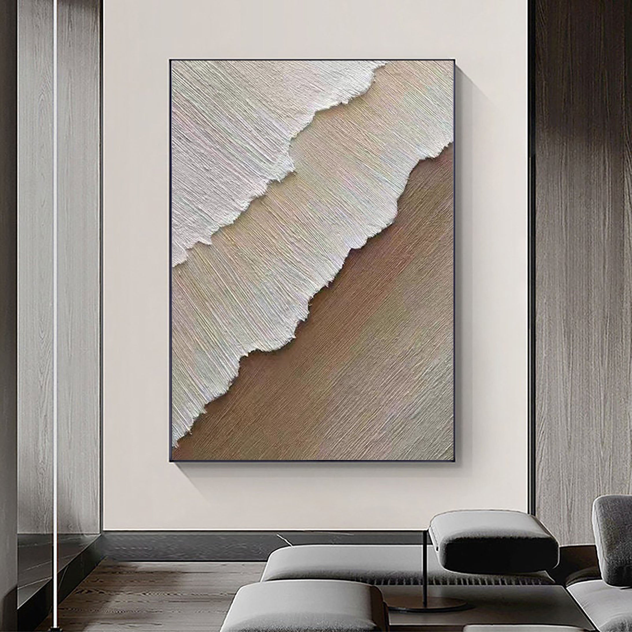 Beige & Brown Abstract Painting #LL 007