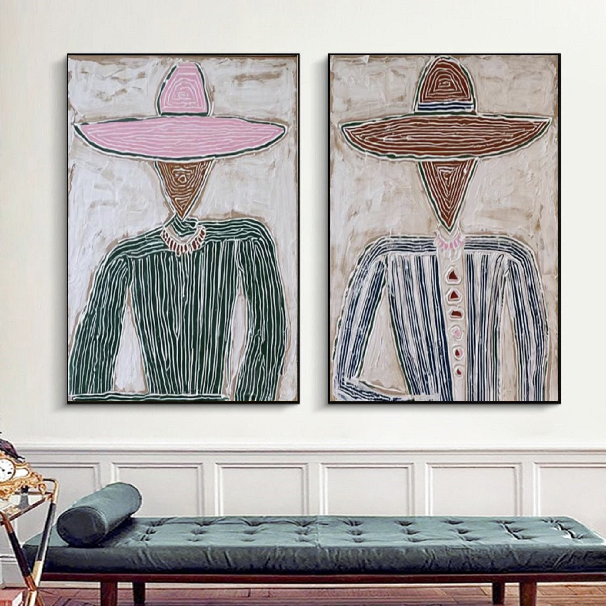 Large Abstract Couple Portrait Painting Modern Diptych Wall Art | ArtvistaGallery
