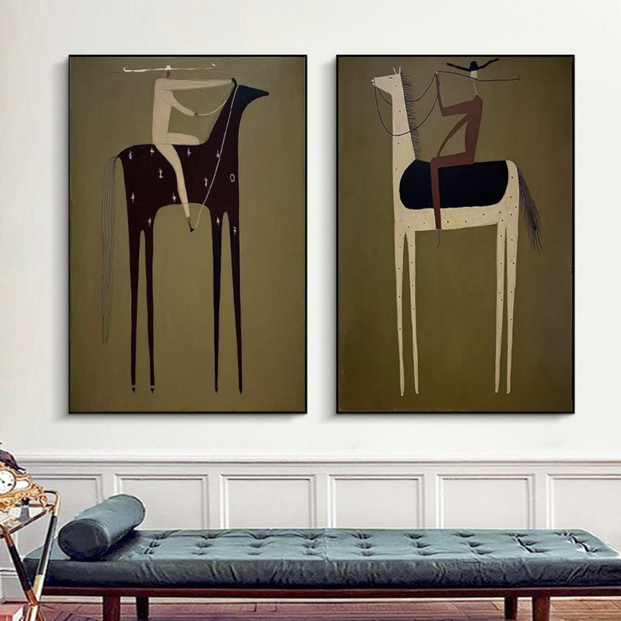 Large Contemporary Equestrian Wall Art Neutral Horse Painting Set 