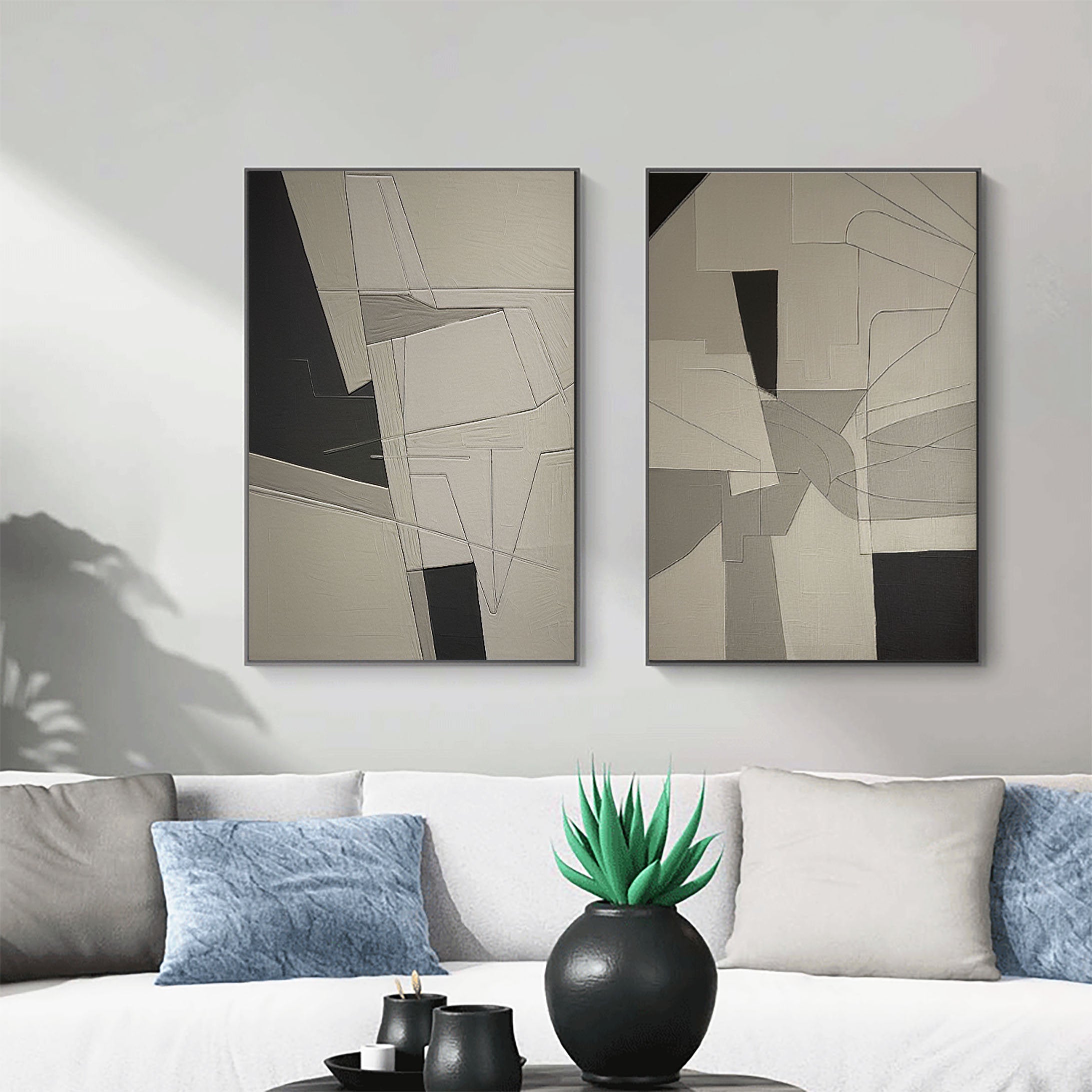 Beige & Brown Abstract Painting SET OF 2 #LL 002