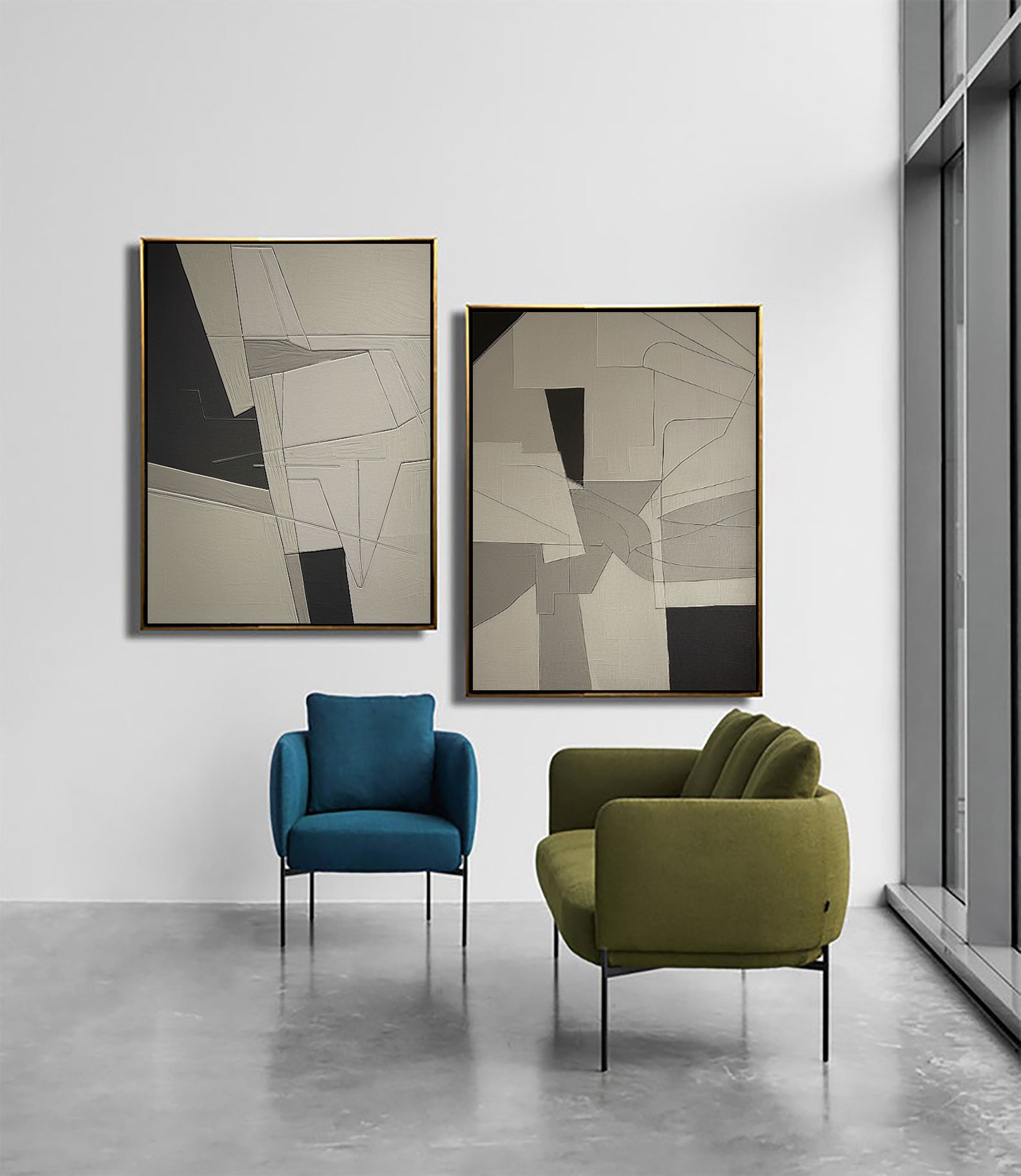 Beige & Brown Abstract Painting SET OF 2 #LL 002