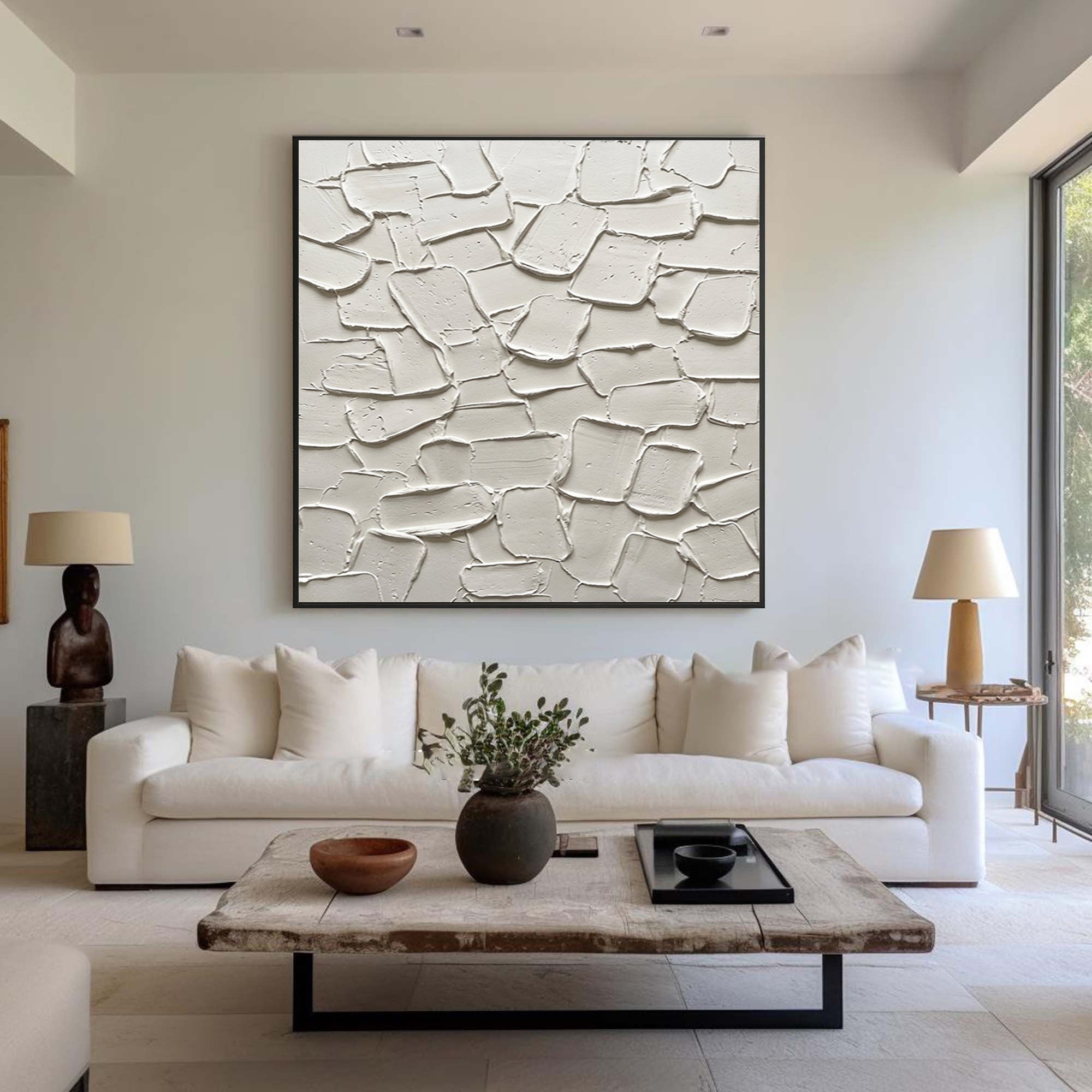 Large Organic Plaster Composition Wall Art Contemporary Neutral Textured Painting 