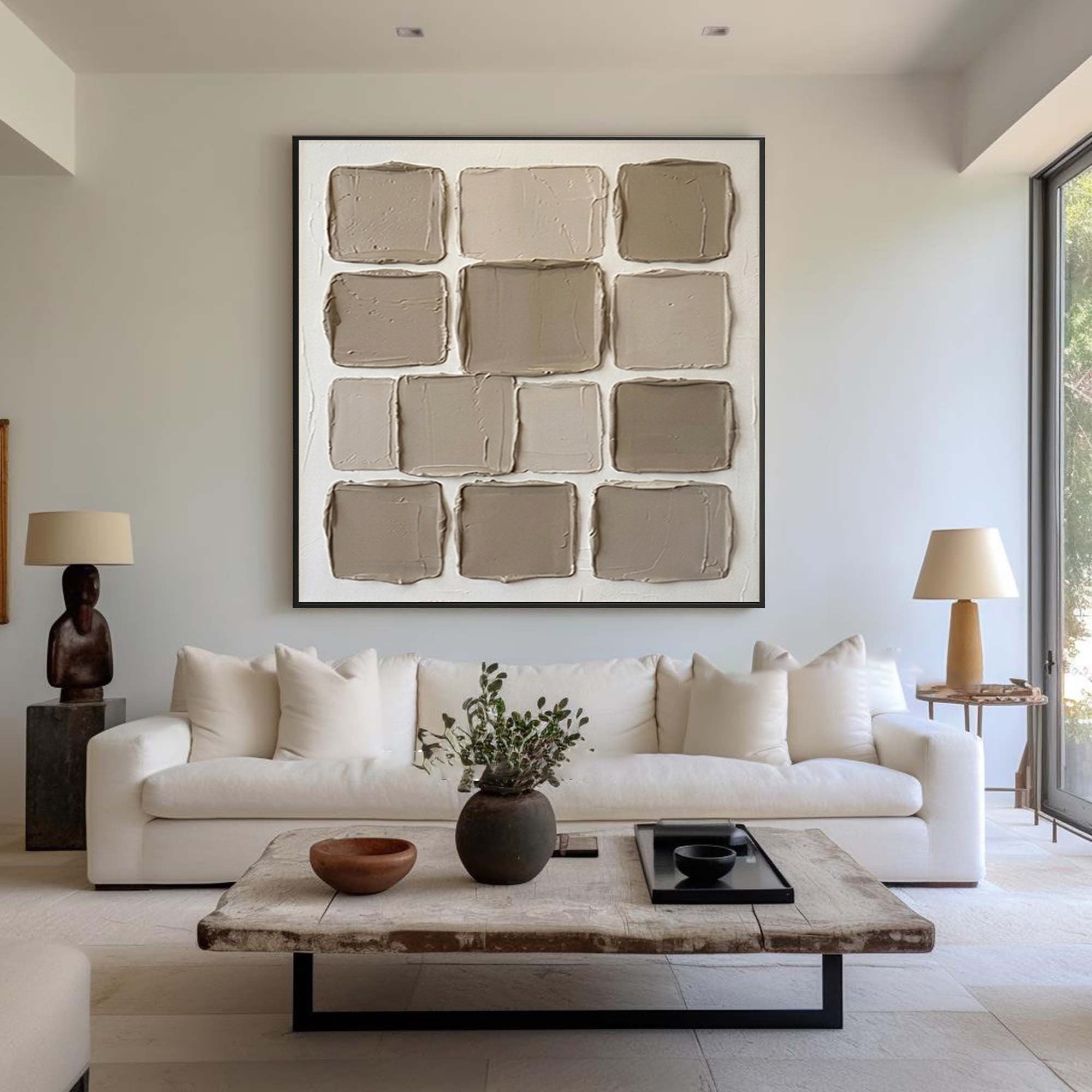 Large Designer Material Palette Wall Art Contemporary Neutral Textured Canvas Painting