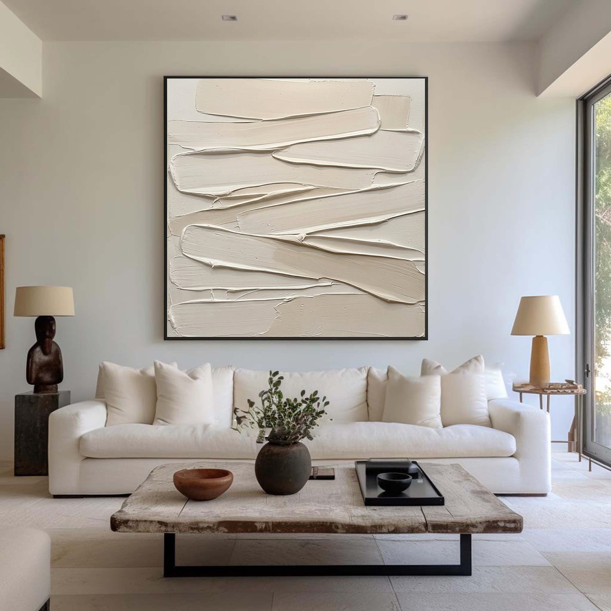 Large Neutral Textured Wall Art Hand Painted Minimalist Canvas 