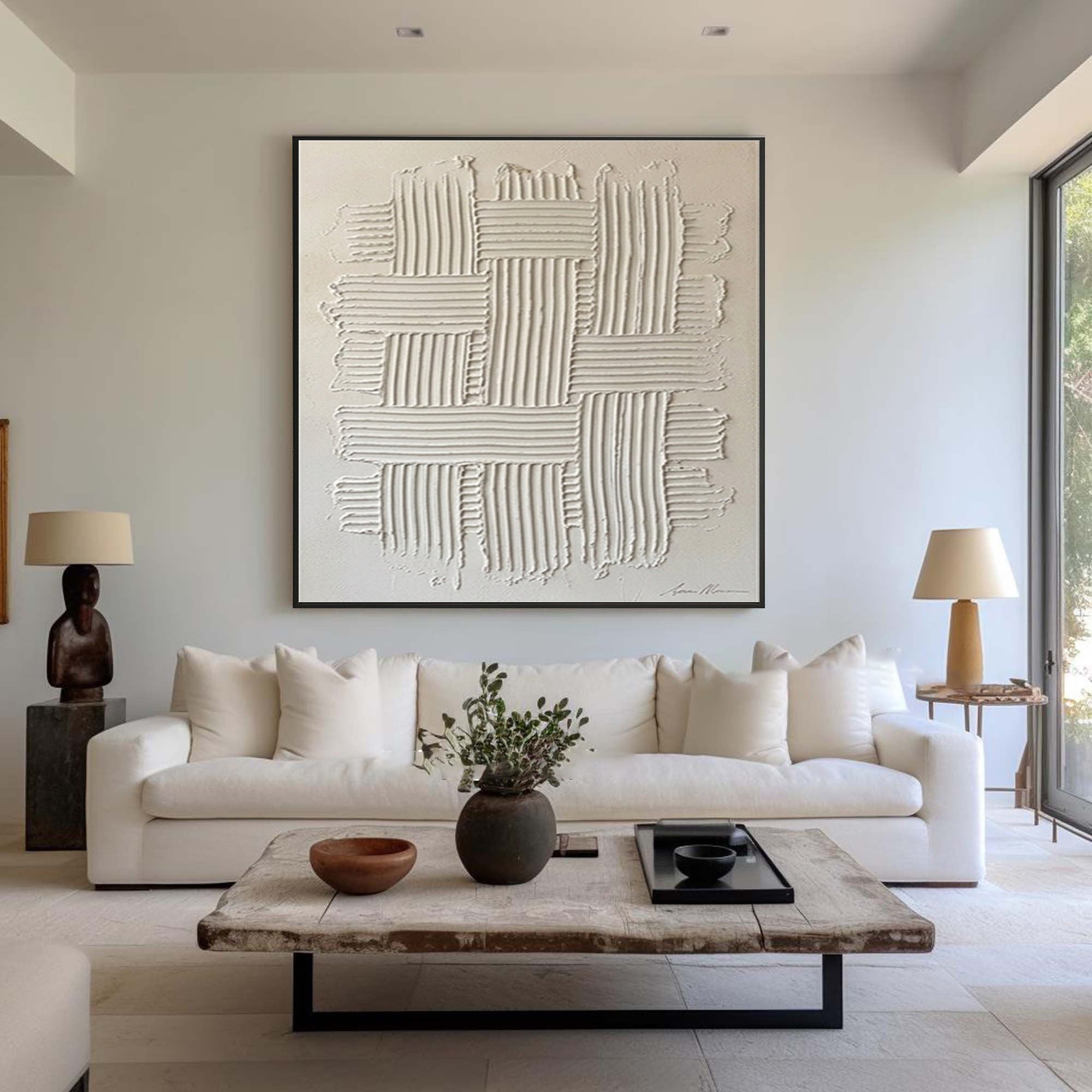 Large Neutral Textured Canvas Art Hand Painted Contemporary Wall Decor