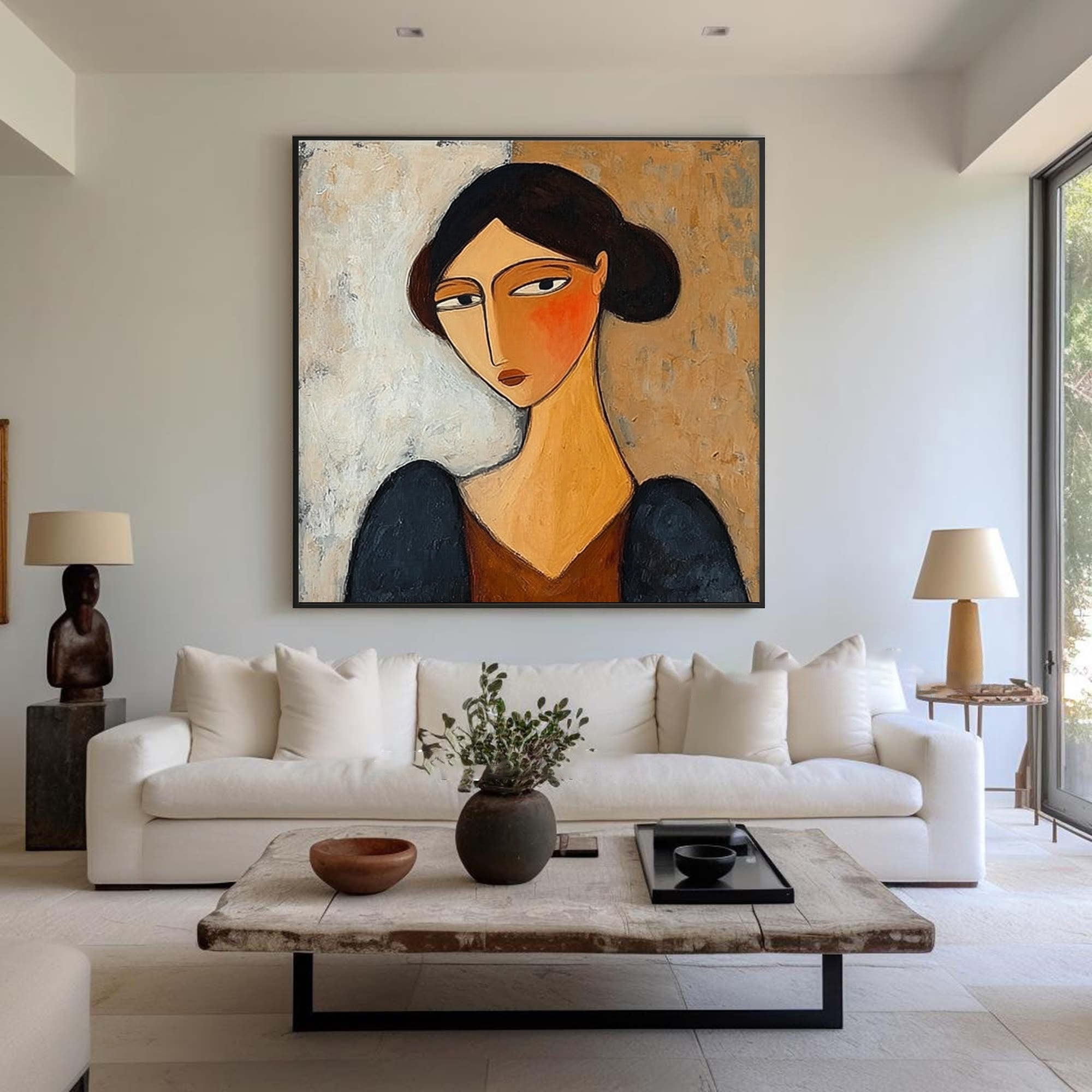 Muted Tones Painting Expressive Female Face Art #WG 088