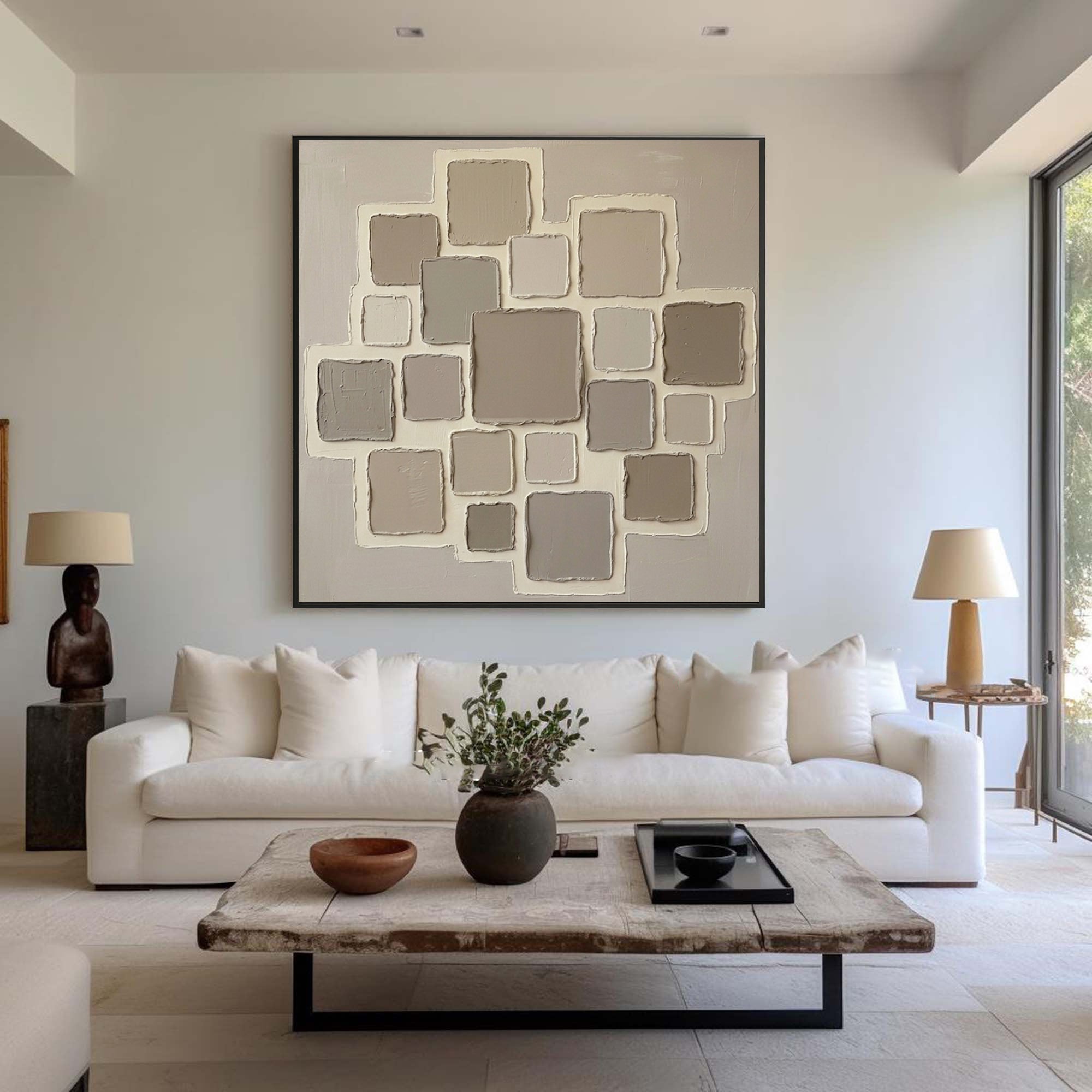 Large Linear Texture Oil Painting – Modern Neutral Abstract Wall Art 