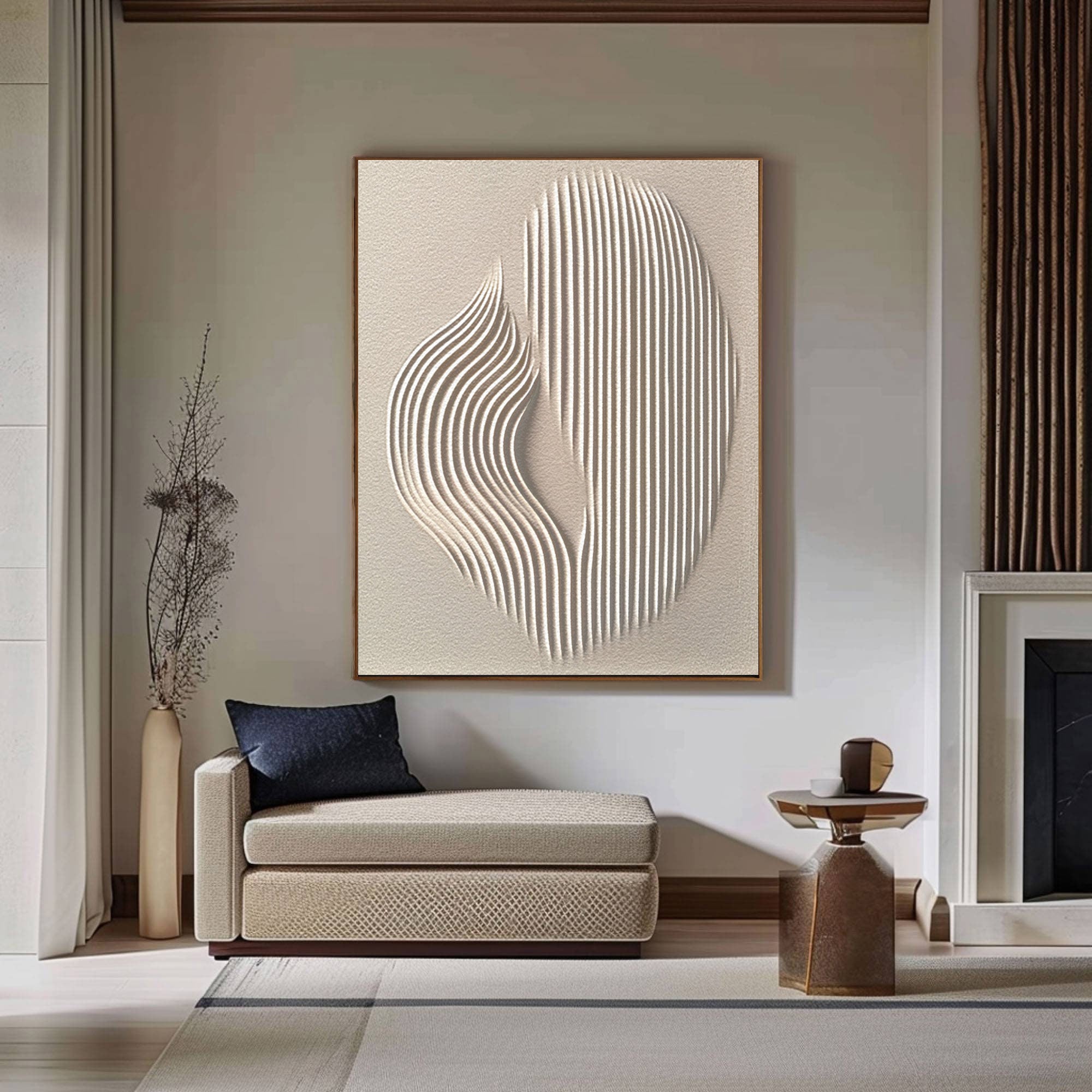 Abstract Wall Art - Modern Minimalist Canvas Painting in White  #OS 085