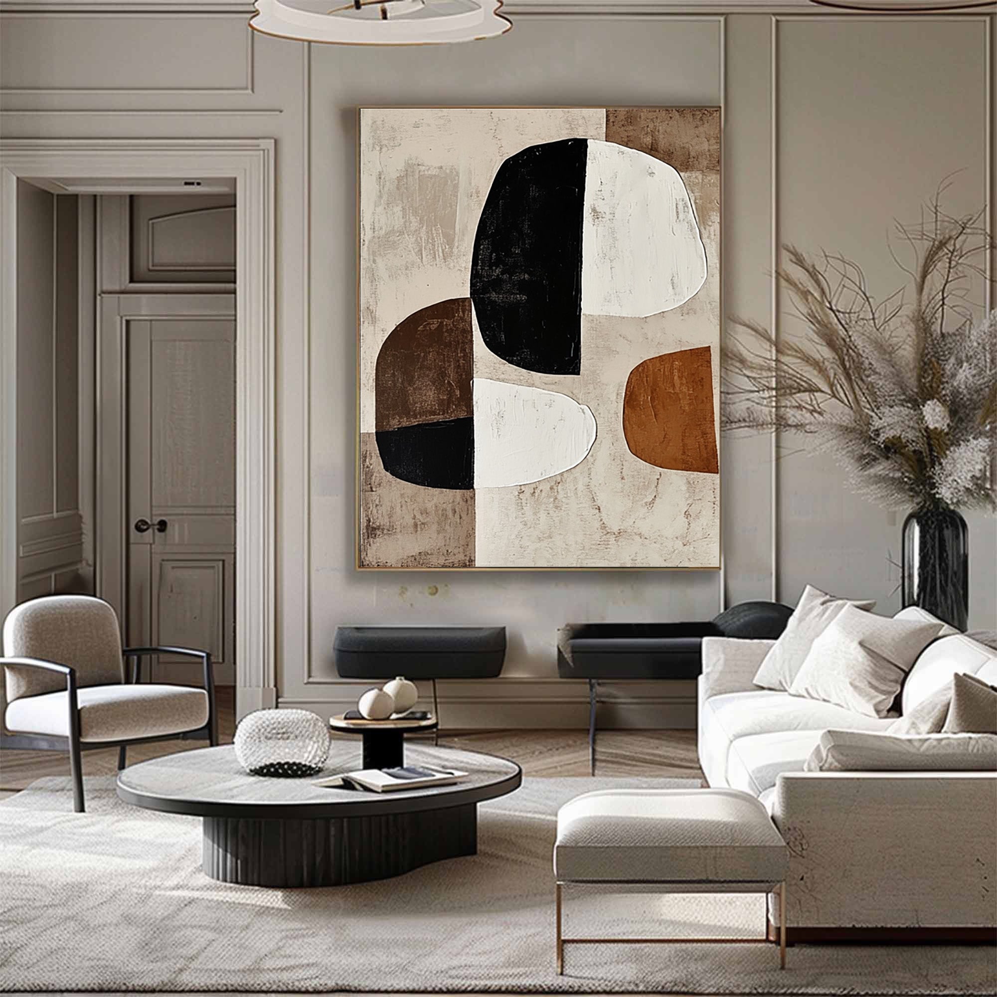 Geometric Abstract Painting with Earthy Organic Shapes for Modern Decor #BBA 024