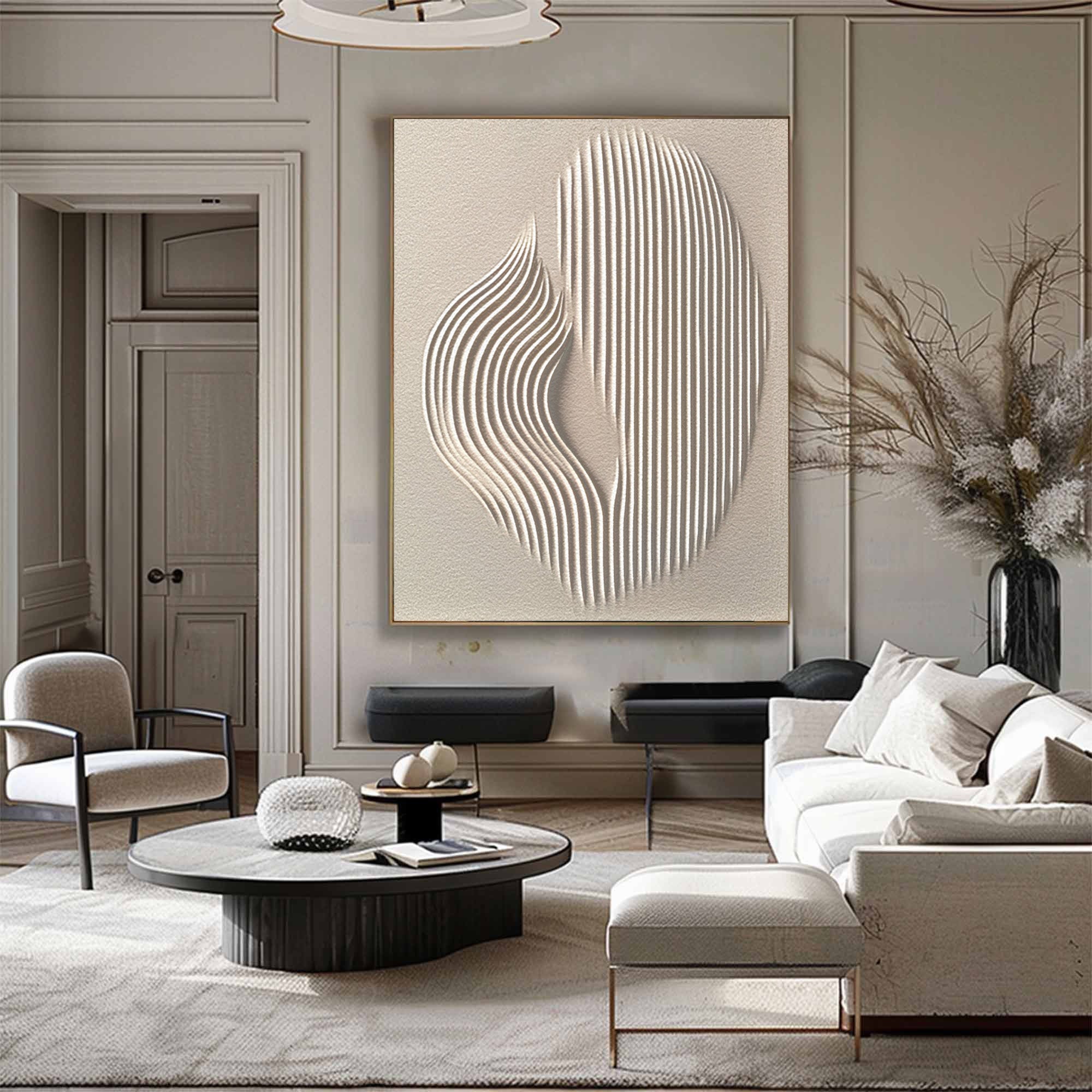 Abstract Wall Art - Modern Minimalist Canvas Painting in White  #OS 085