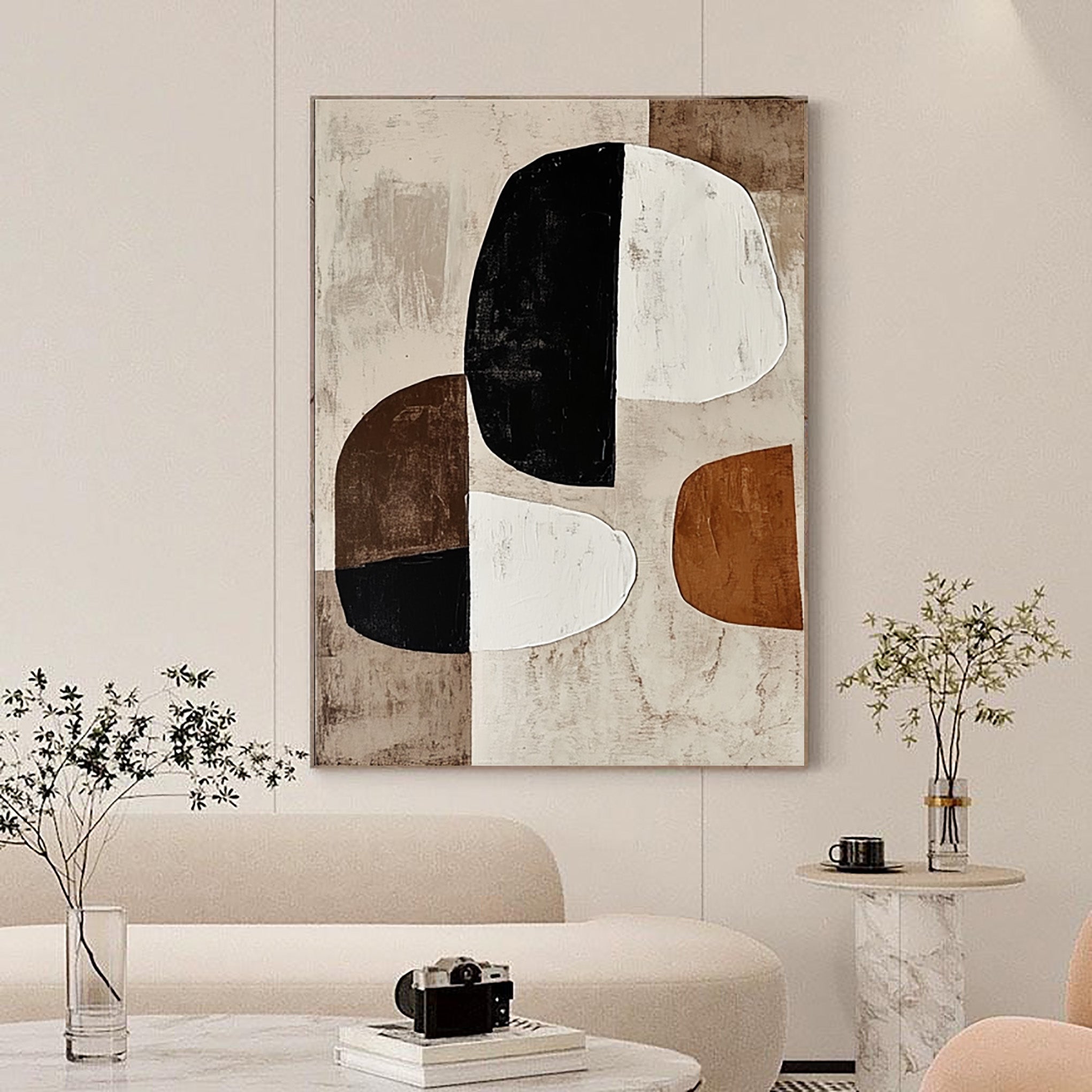 Geometric Abstract Painting with Earthy Organic Shapes for Modern Decor #BBA 024