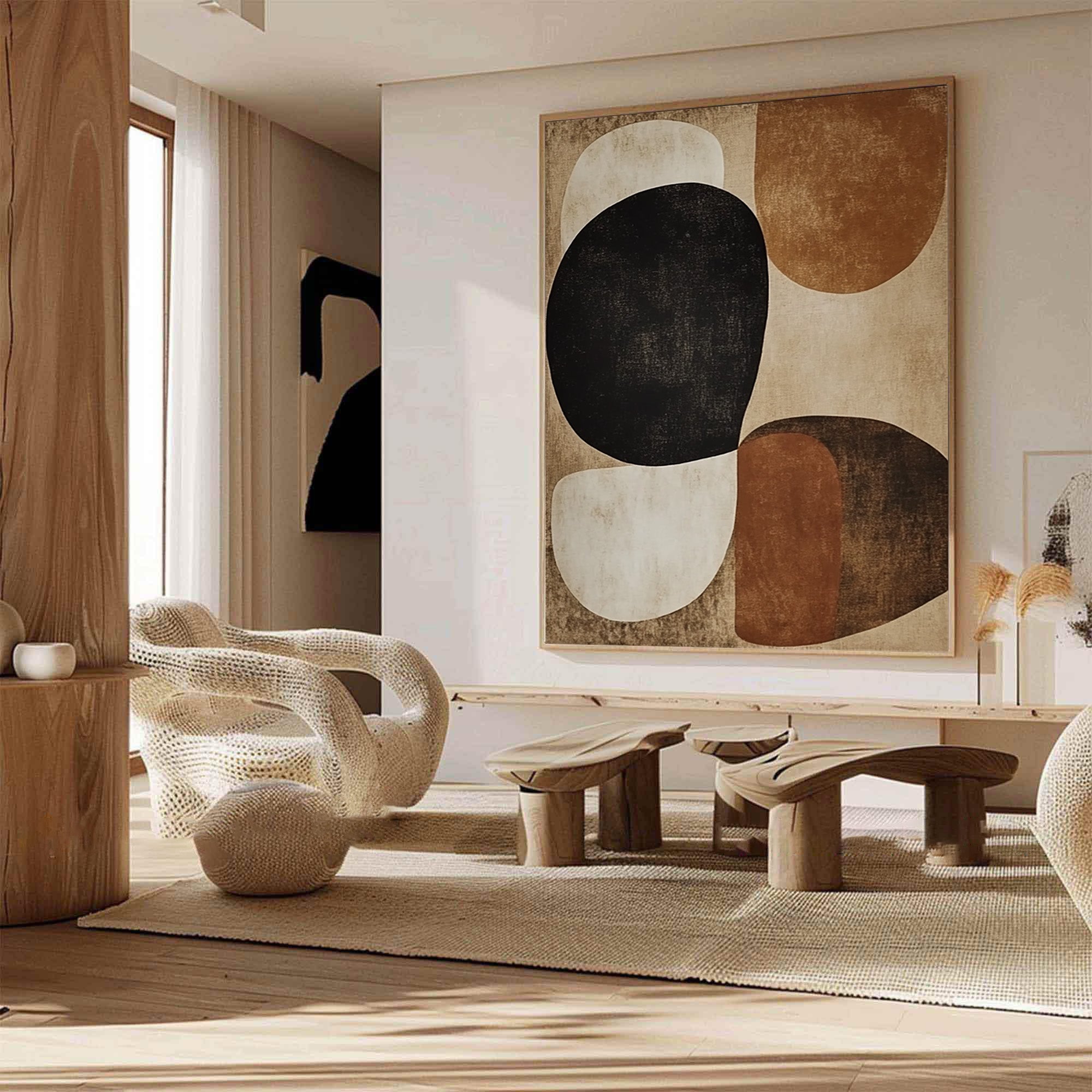 Mid-Century Abstract Painting with Earthy Organic Shapes #BBA 022