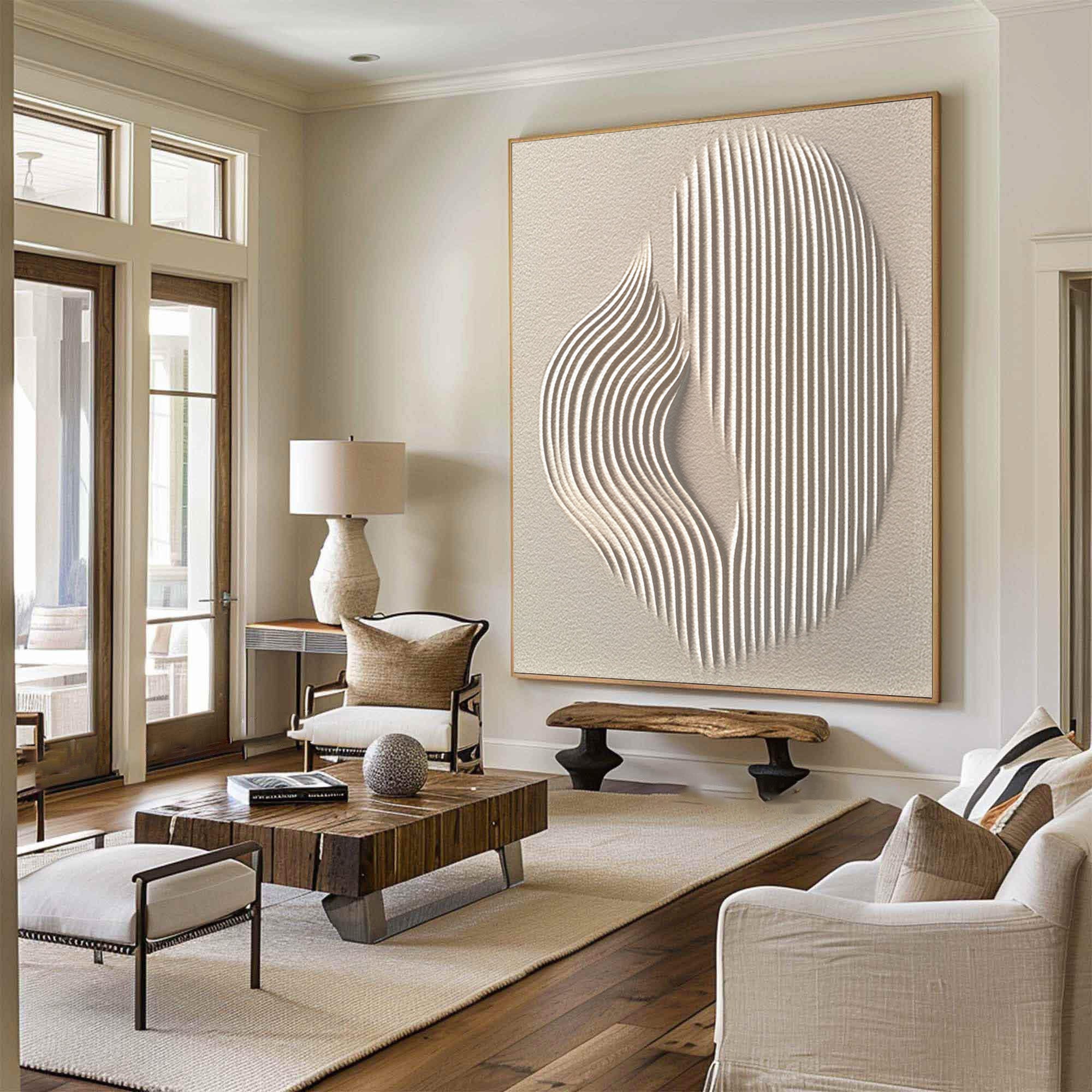 Abstract Wall Art - Modern Minimalist Canvas Painting in White  #OS 085