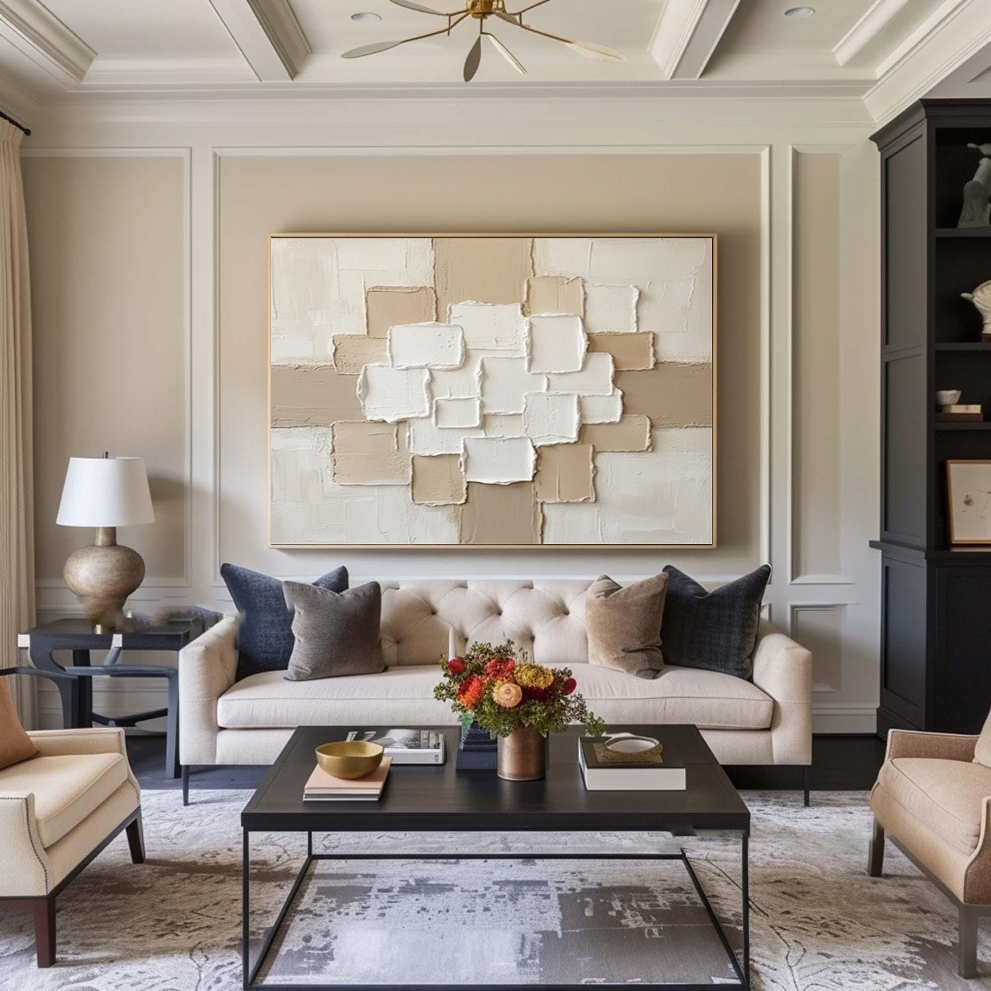 Large Neutral Layered Texture Wall Art Horizontal Hand Painted Canvas | ArtvistaGallery