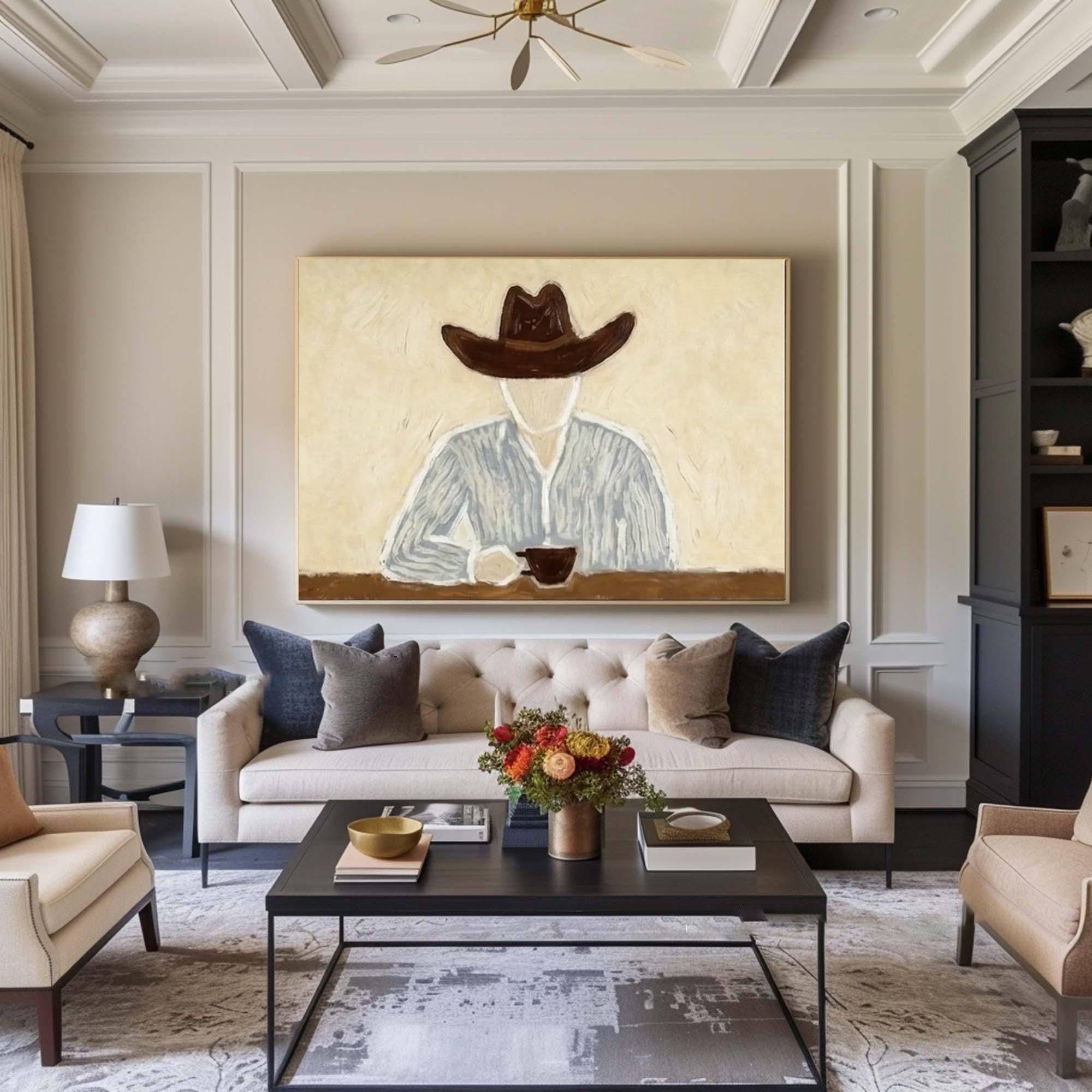 Large Cowboy Portrait Painting Modern Western Wall Art | ArtvistaGallery