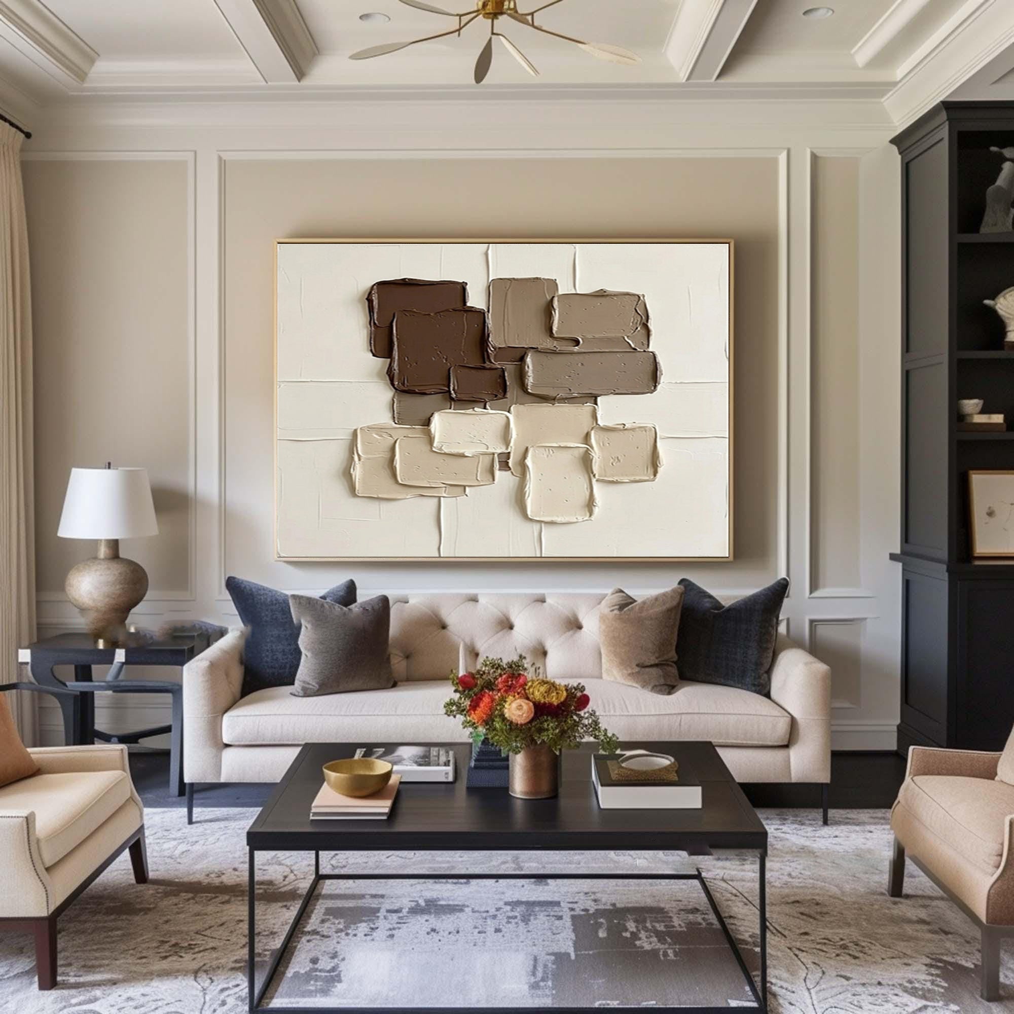 Large Brown Neutral Textured Wall Art Horizontal Abstract Canvas Painting | ArtvistaGallery