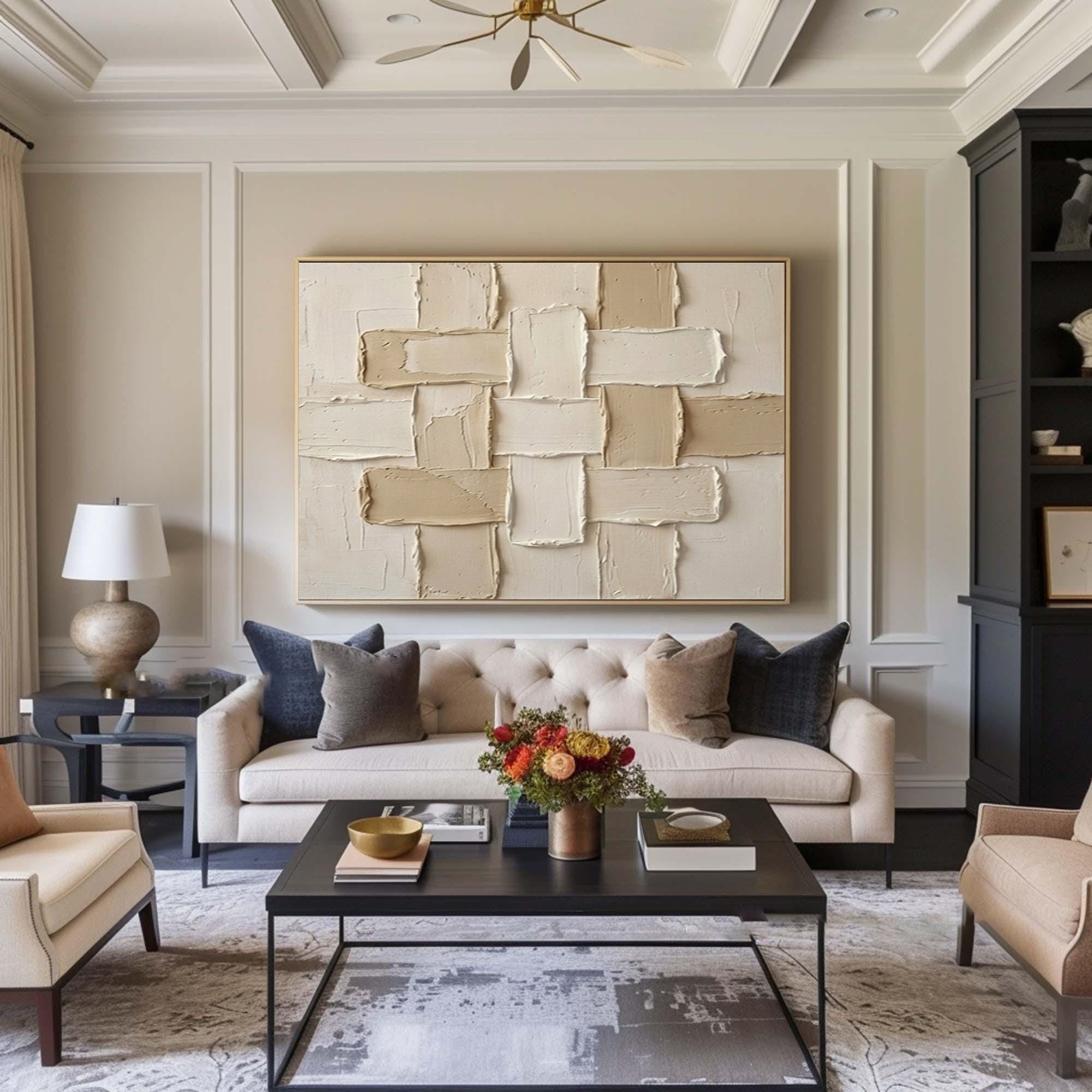 Large Textured Abstract Wall Art Neutral Geometric Canvas Painting | ArtvistaGallery