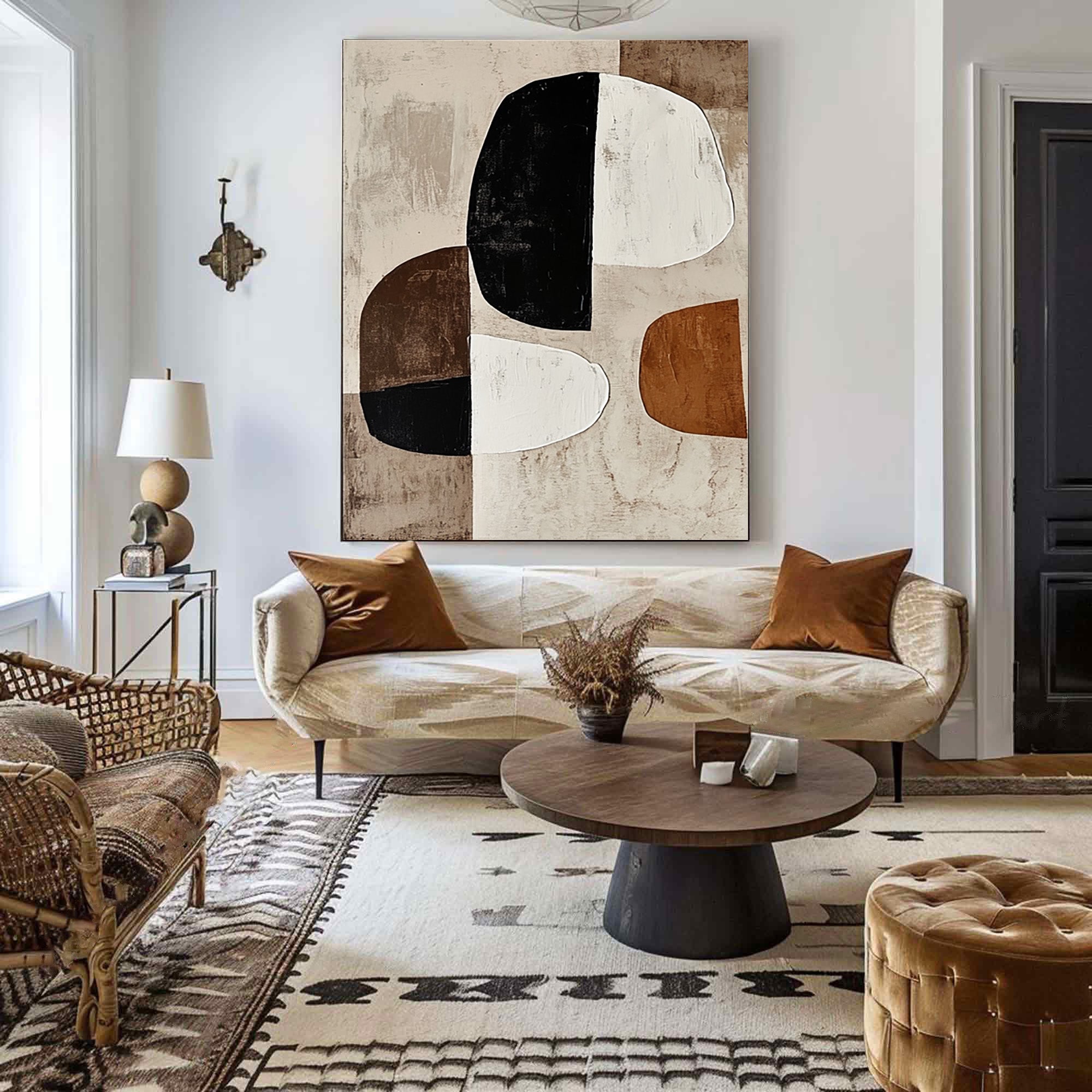Geometric Abstract Painting with Earthy Organic Shapes for Modern Decor #BBA 024