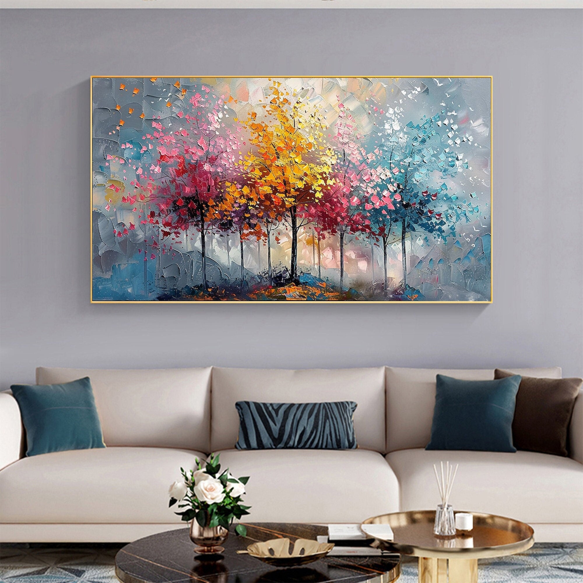Large Colorful Tree Abstract Wall Art for Home Decor #FT 010