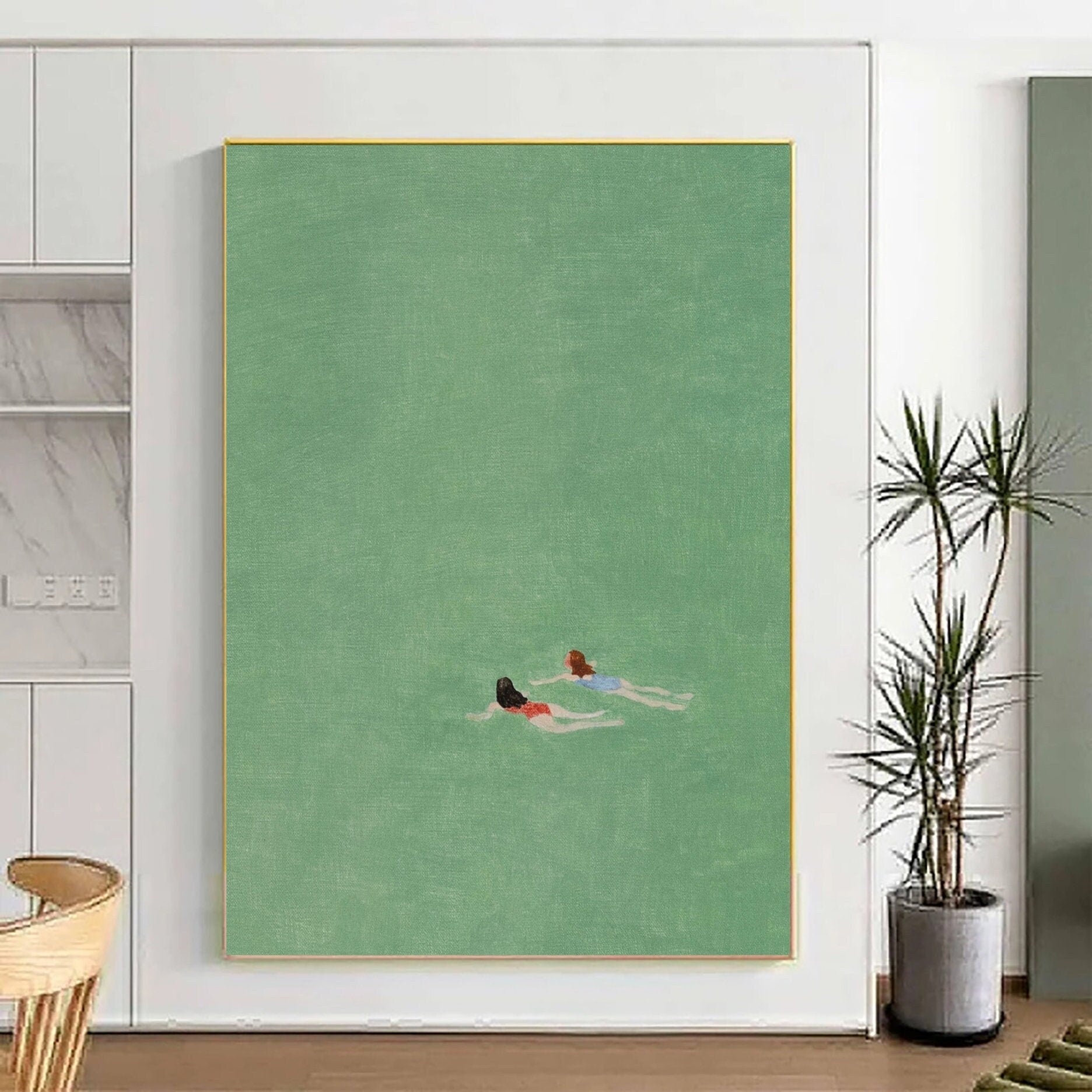 Serene Overhead Depiction of Swimmers in Light Green Water #BGA 288