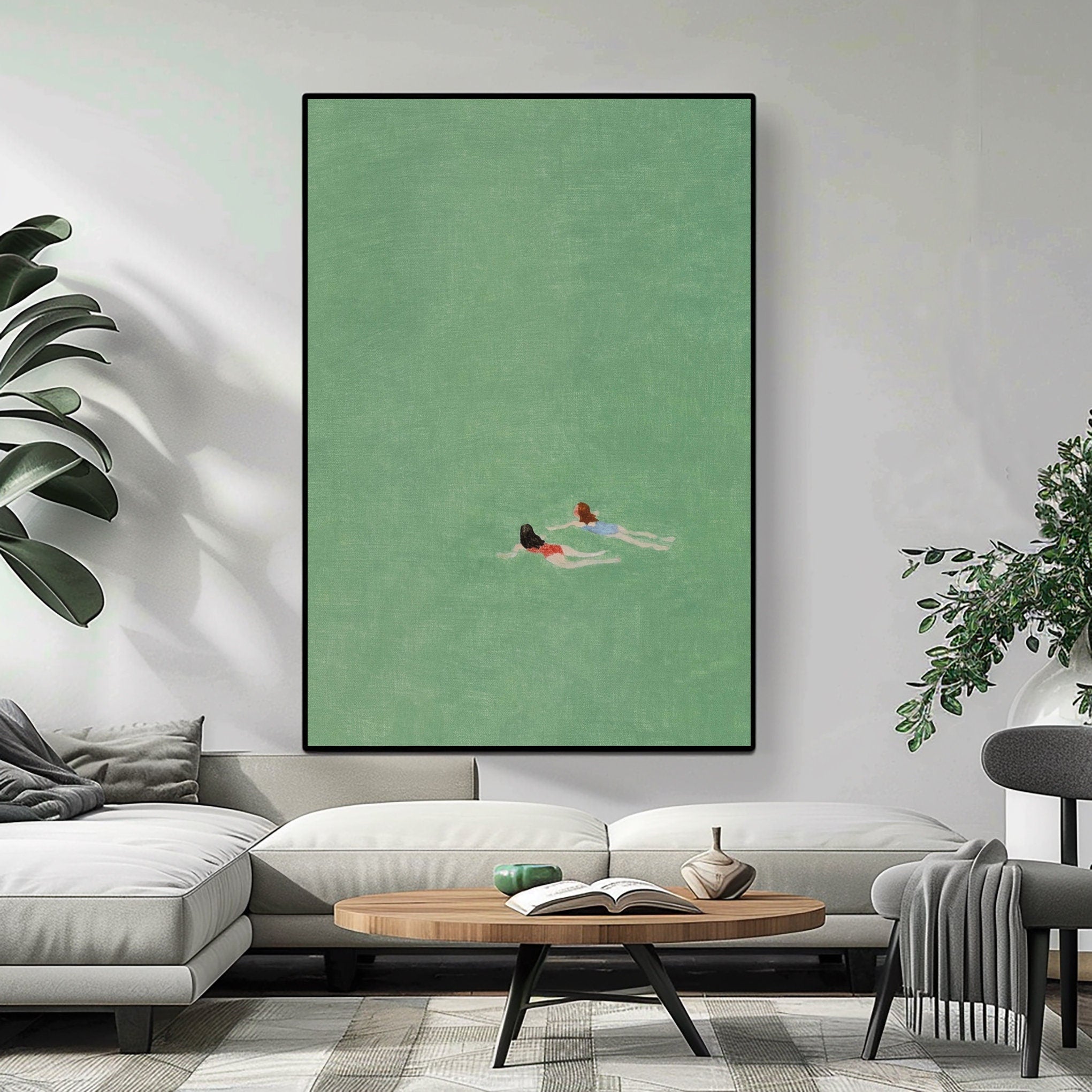 Serene Overhead Depiction of Swimmers in Light Green Water #BGA 288
