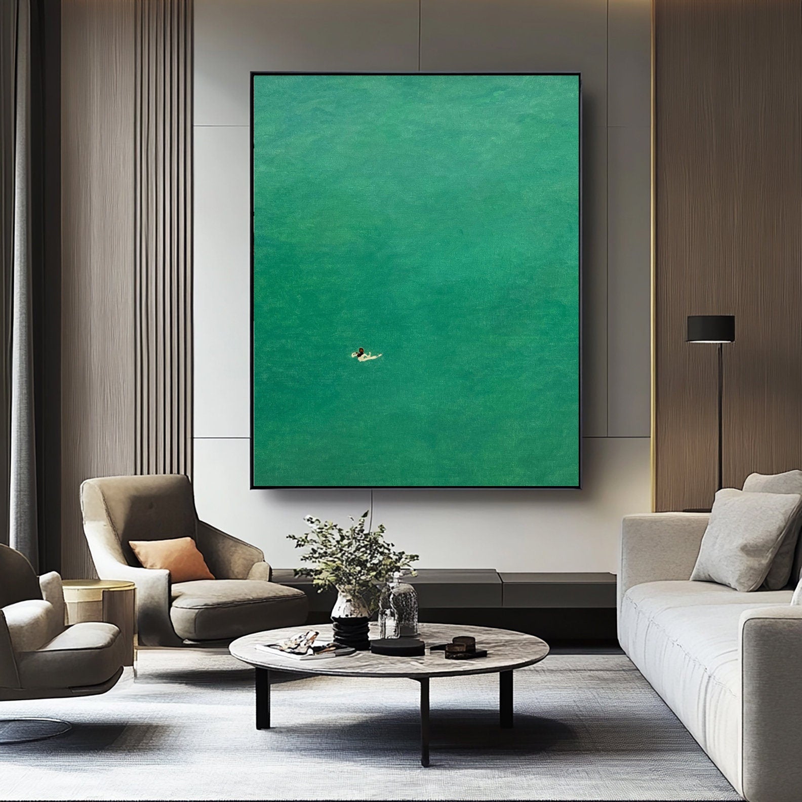 Modern Painting of a Swimmer in Tranquil Turquoise Water #BGA 284