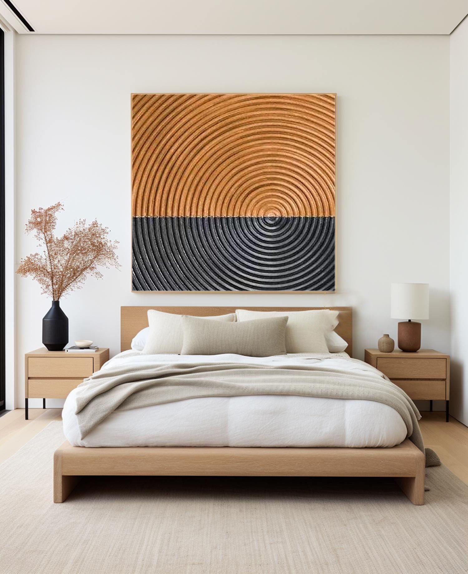 Binary Circles: Abstract Pattern Canvas, Two-Tone Radial Art #BGA 136