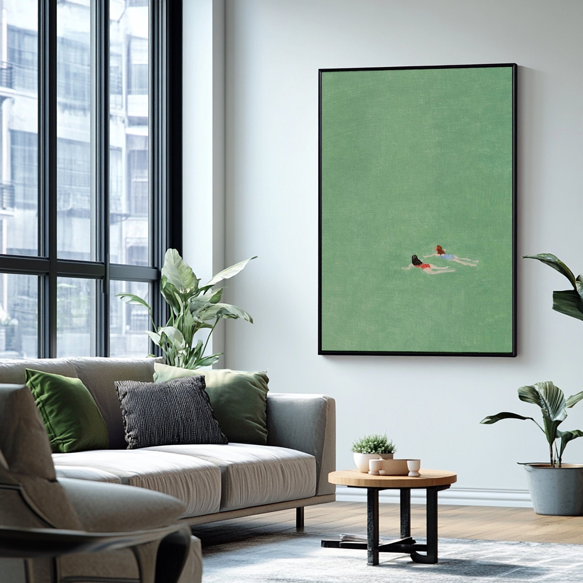Serene Overhead Depiction of Swimmers in Light Green Water #BGA 288