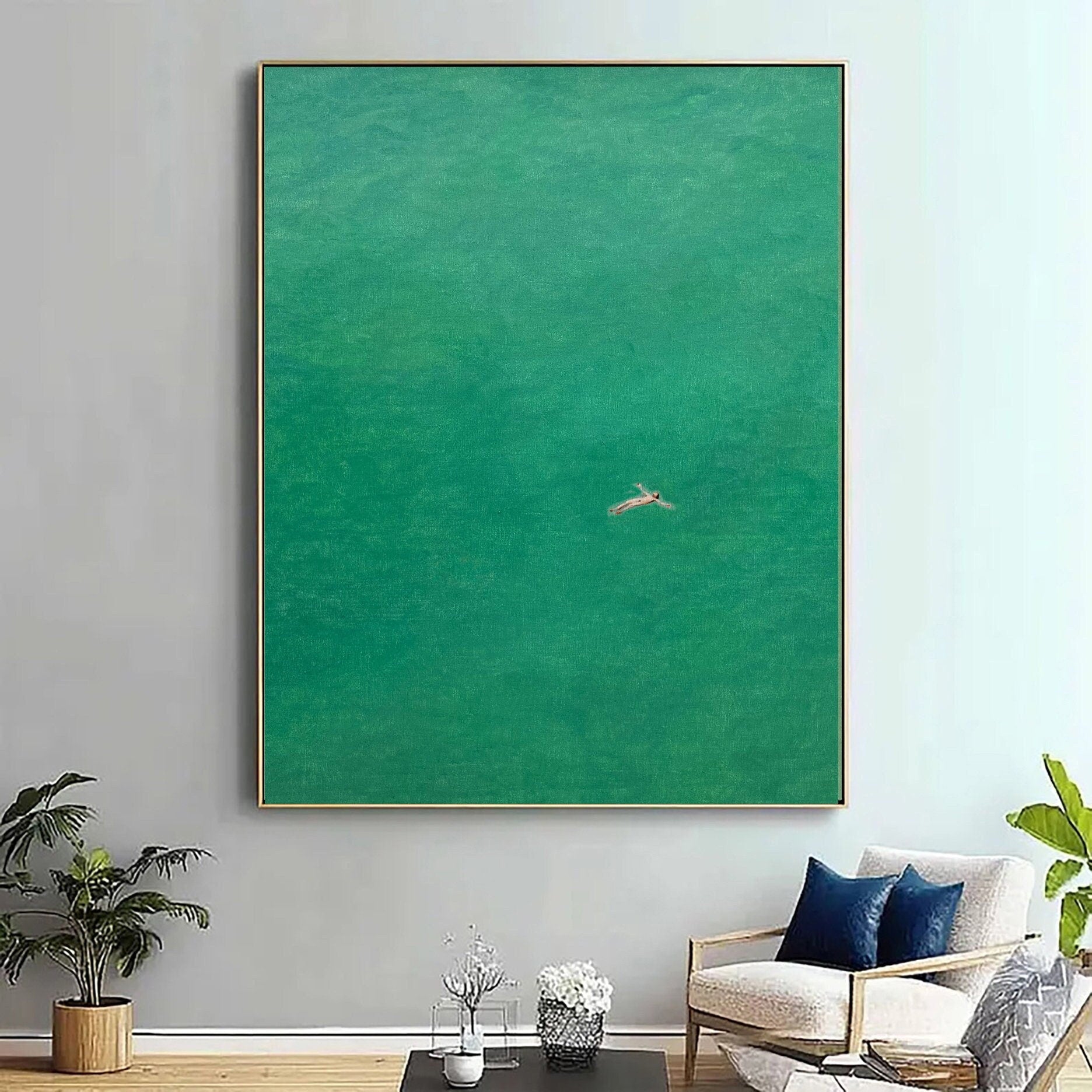 Emerald Immersion: Modern Painting of a Diver from Above #BGA 286