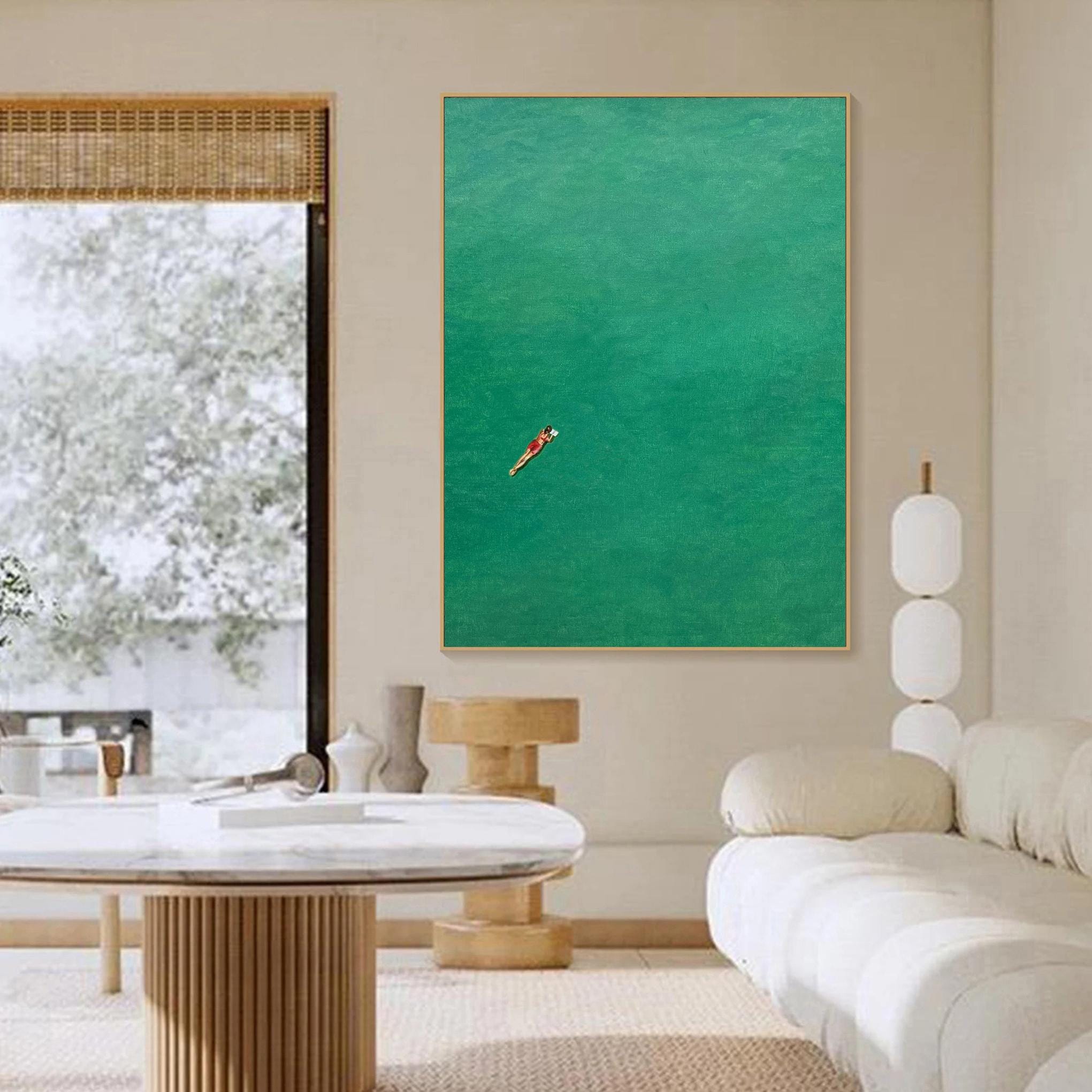 Contemporary Painting of a Diver Entering Clear Green Water #BGA 283
