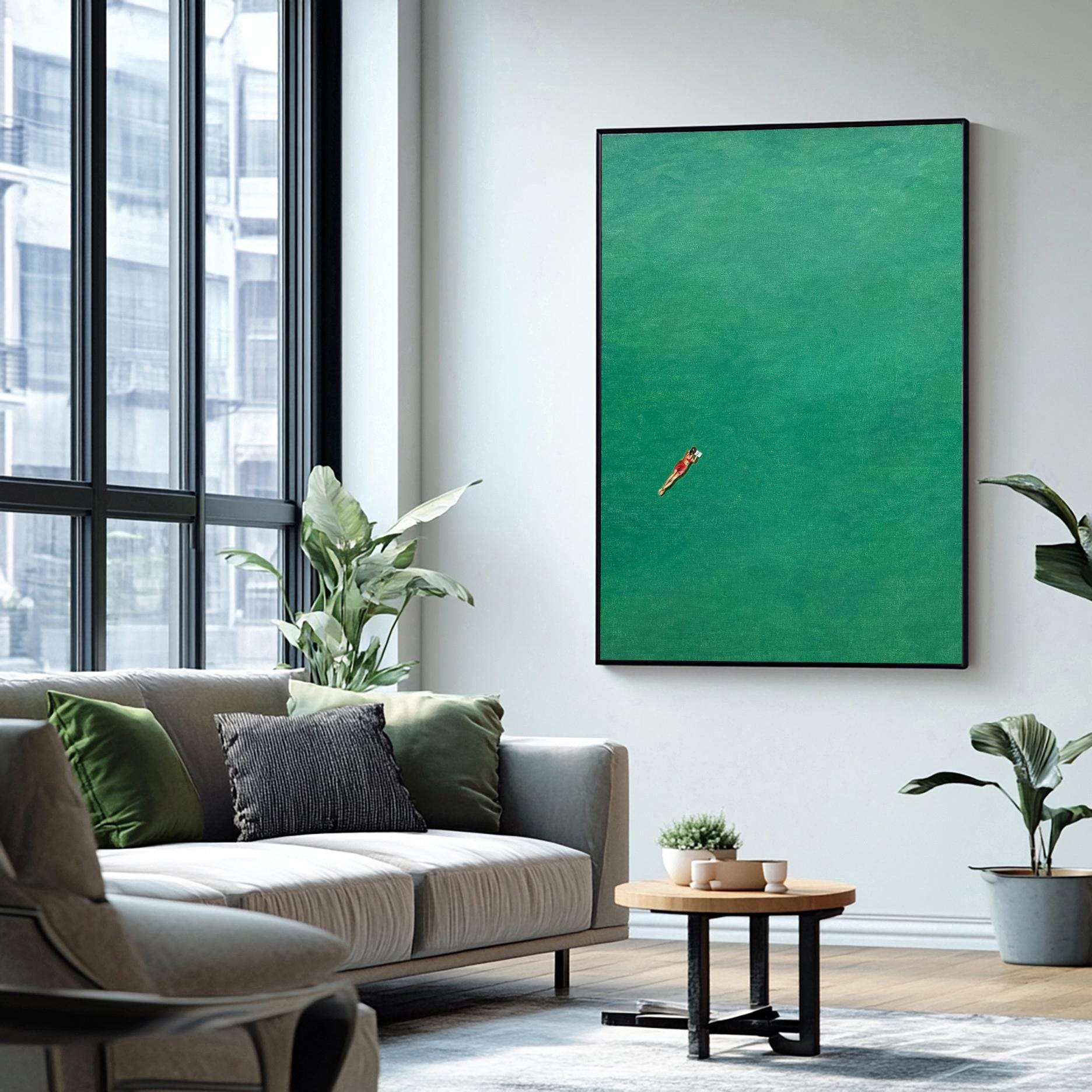 Contemporary Painting of a Diver Entering Clear Green Water #BGA 283