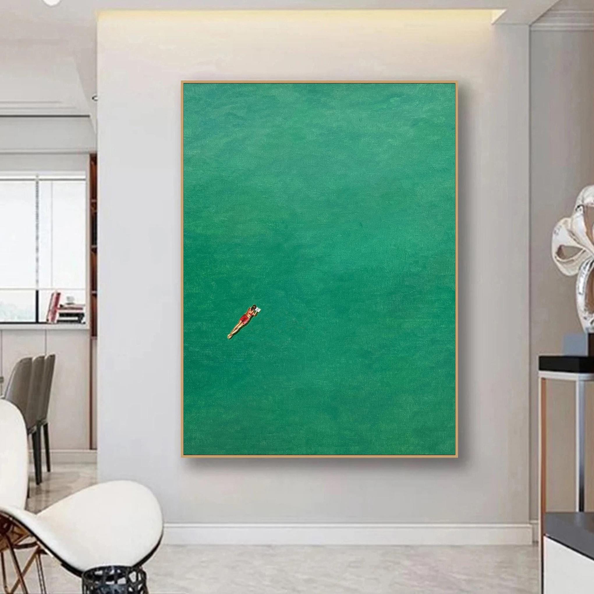 Contemporary Painting of a Diver Entering Clear Green Water #BGA 283