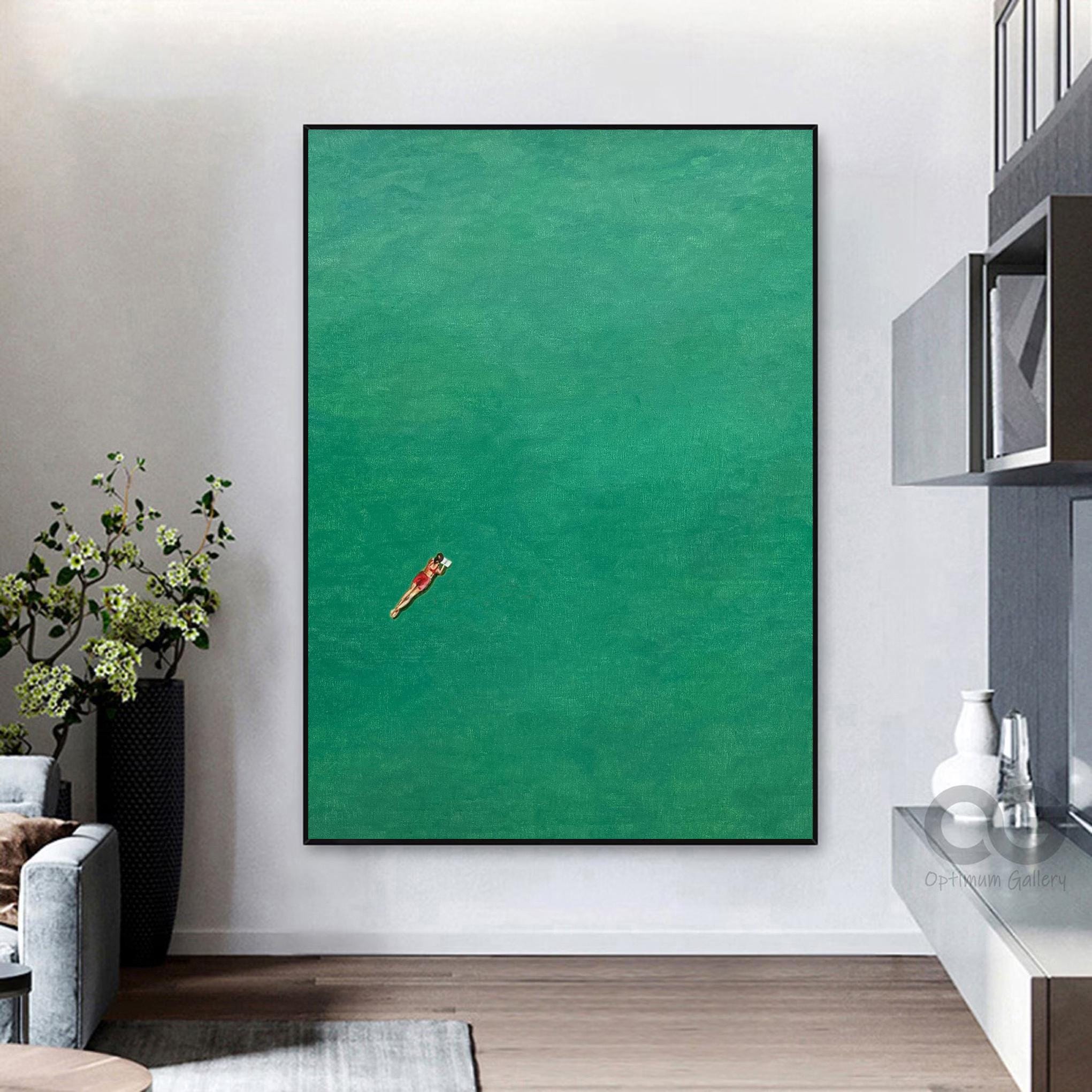 Contemporary Painting of a Diver Entering Clear Green Water #BGA 283
