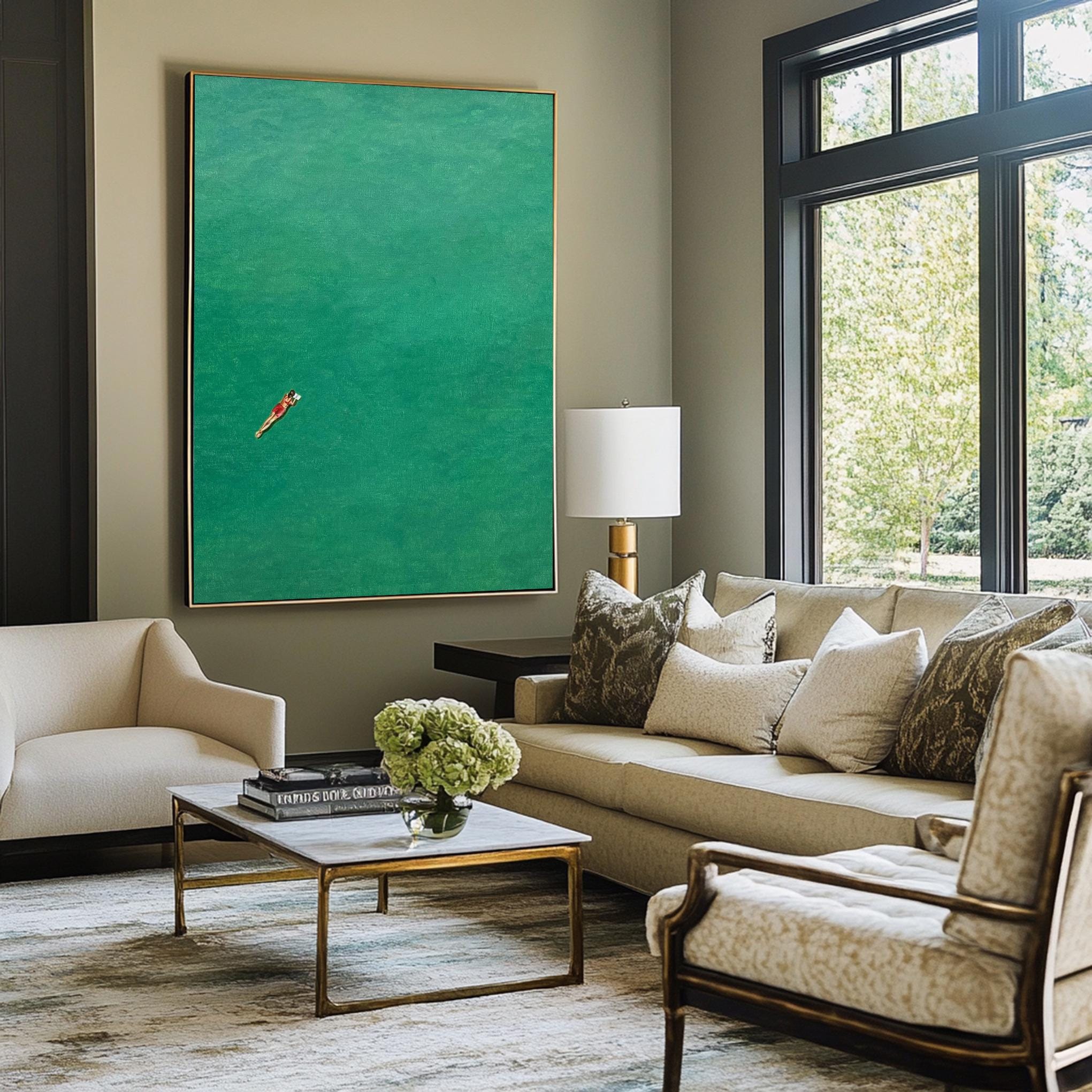 Contemporary Painting of a Diver Entering Clear Green Water #BGA 283