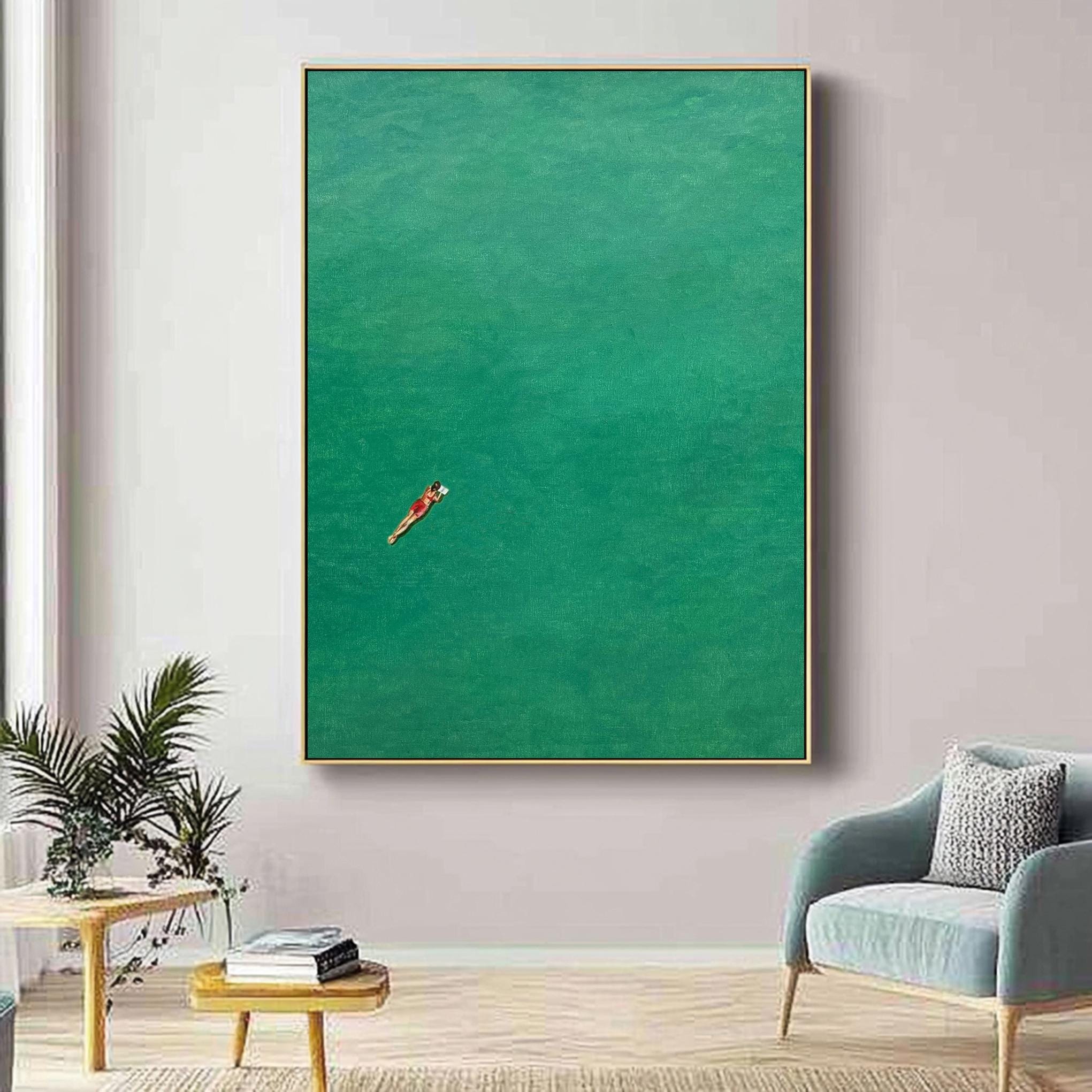 Contemporary Painting of a Diver Entering Clear Green Water #BGA 283