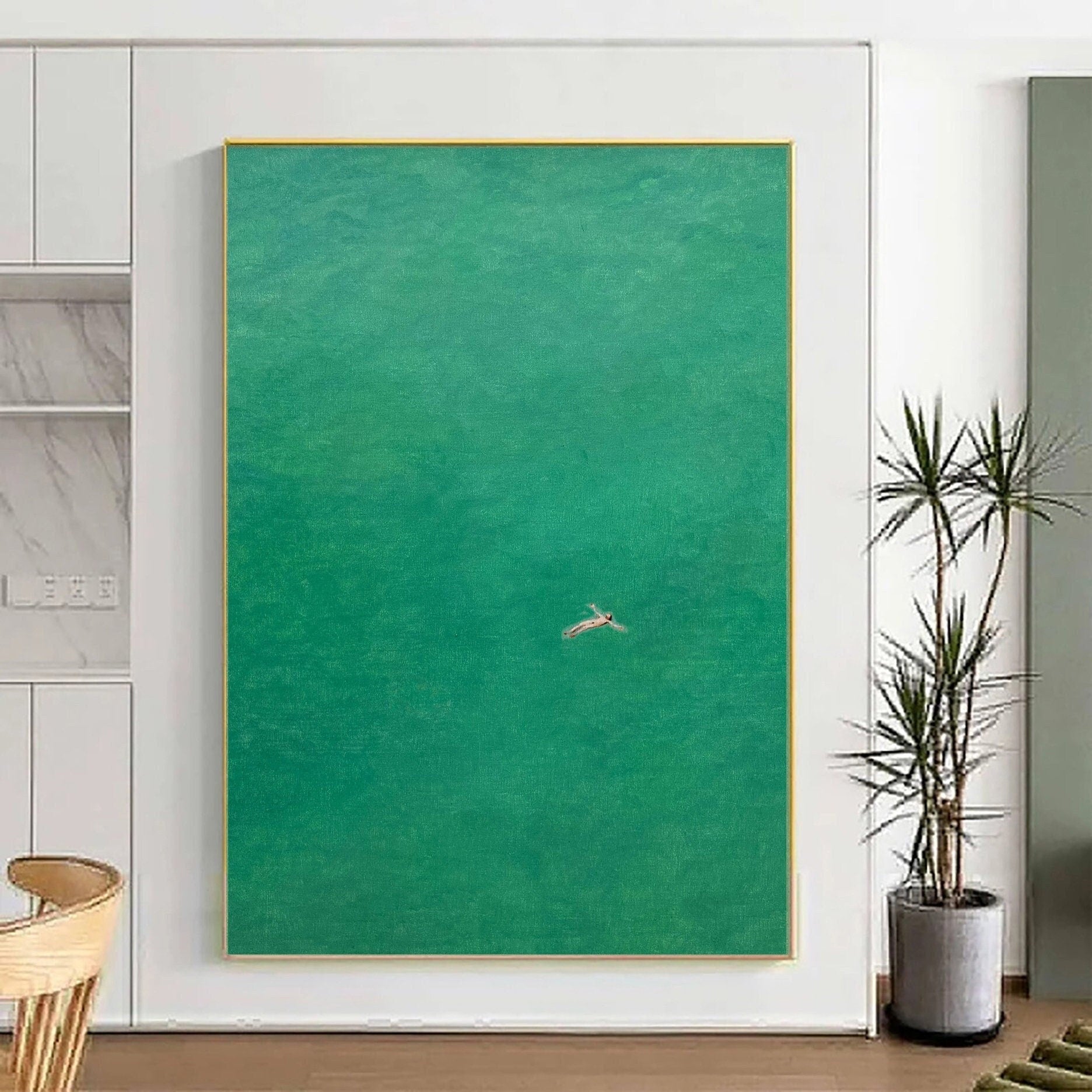 Emerald Immersion: Modern Painting of a Diver from Above #BGA 286