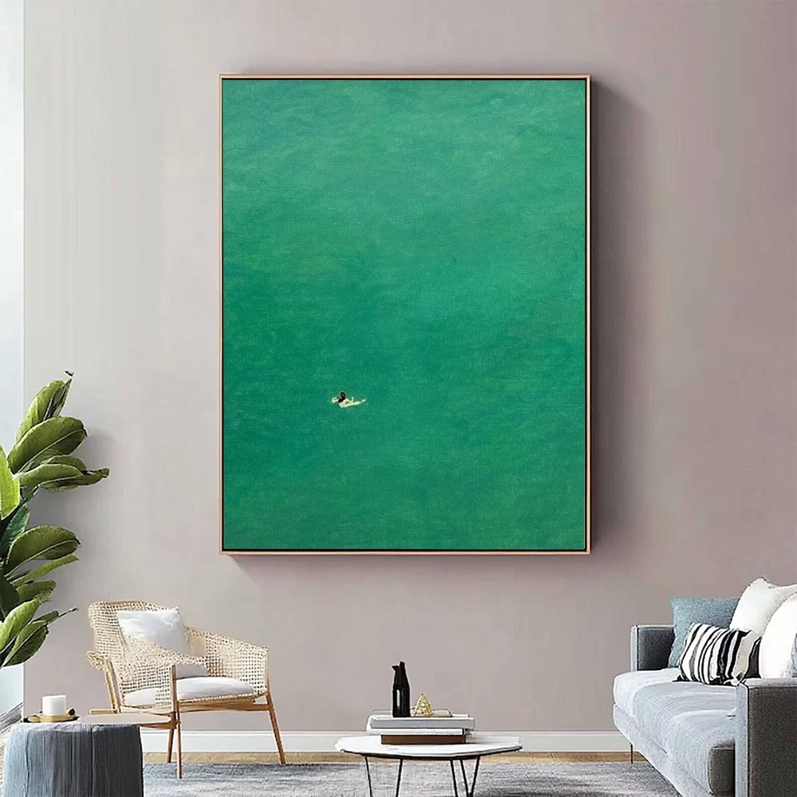 Modern Painting of a Swimmer in Tranquil Turquoise Water #BGA 284
