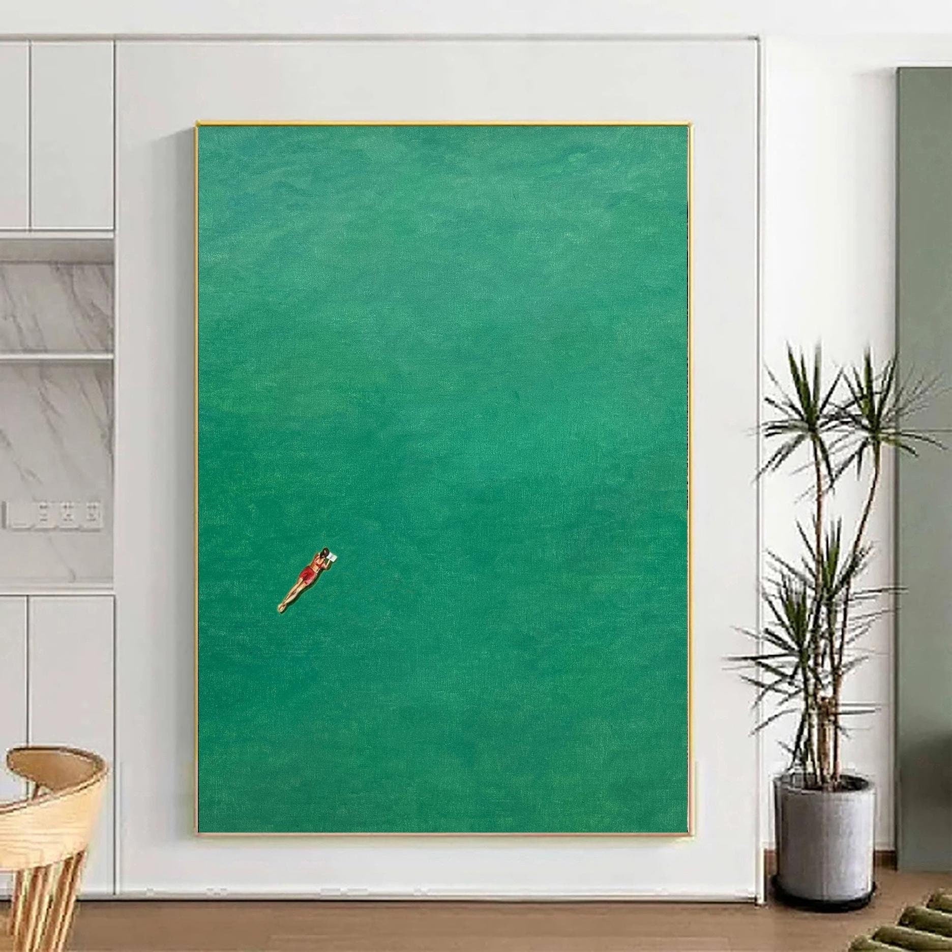 Contemporary Painting of a Diver Entering Clear Green Water #BGA 283