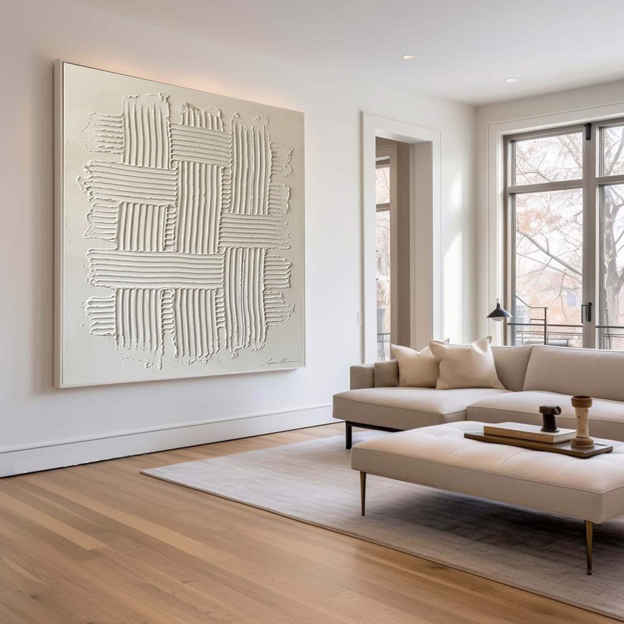 Large Neutral Textured Canvas Art Hand Painted Contemporary Wall Decor
