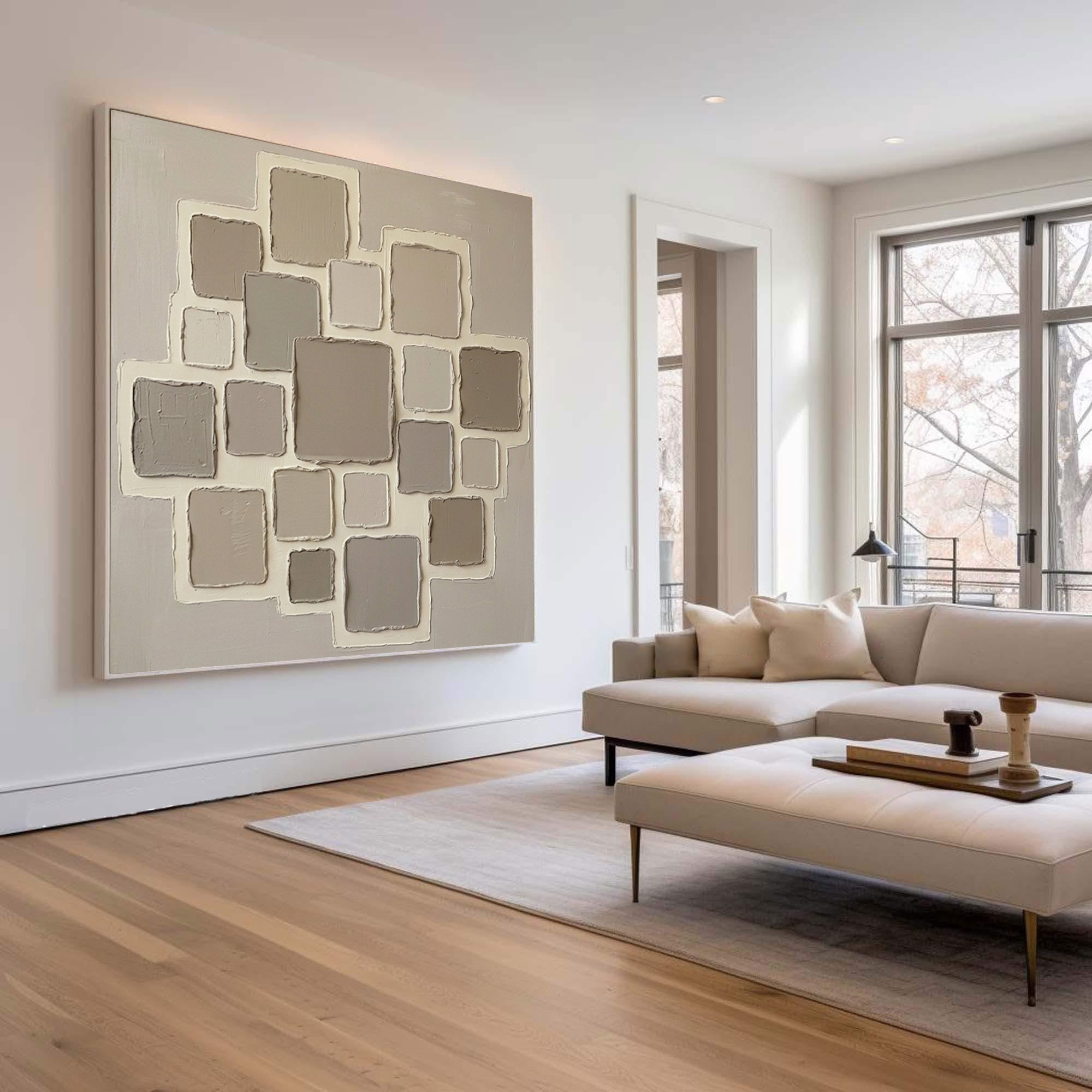 Large Linear Texture Oil Painting – Modern Neutral Abstract Wall Art 
