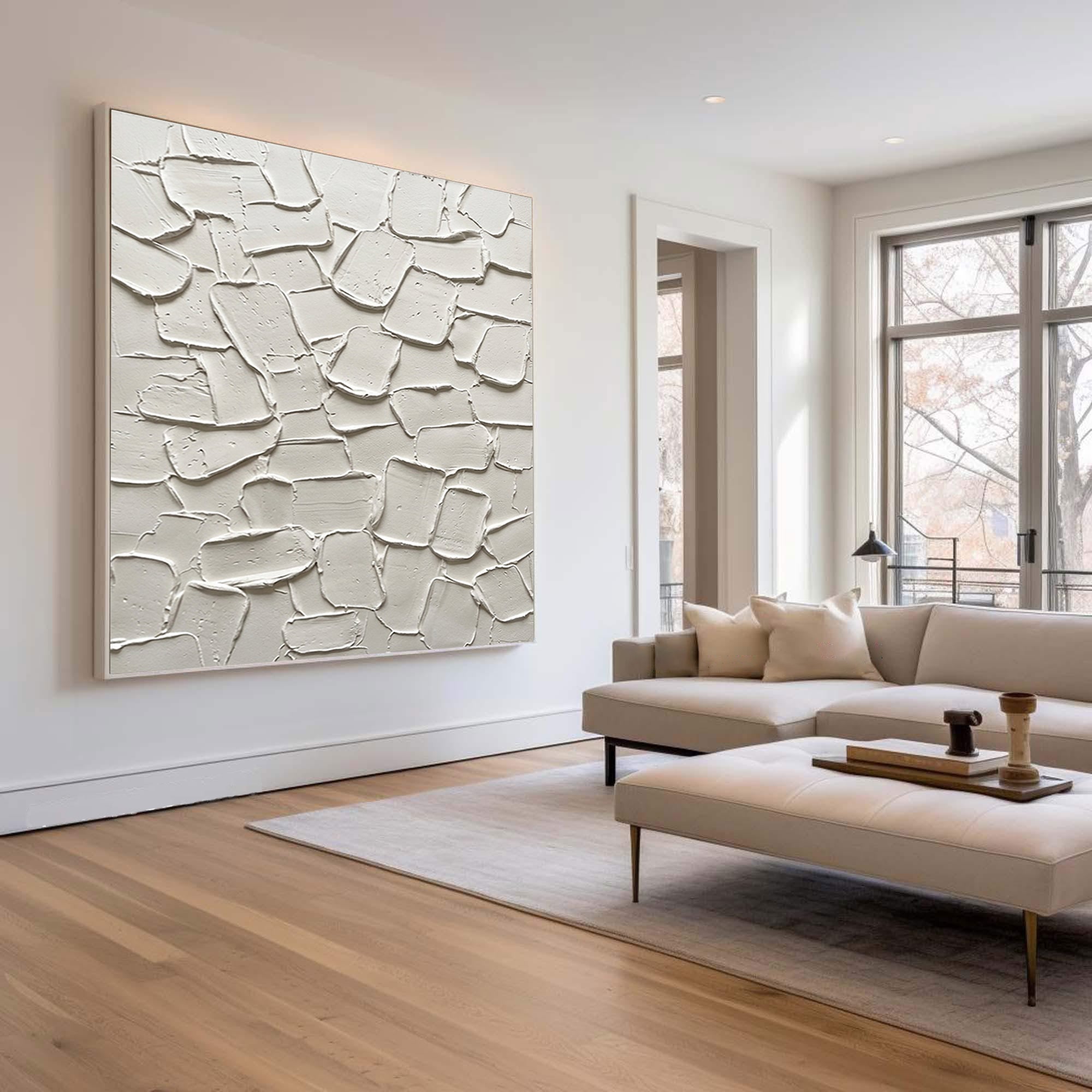 Large Organic Plaster Composition Wall Art Contemporary Neutral Textured Painting 