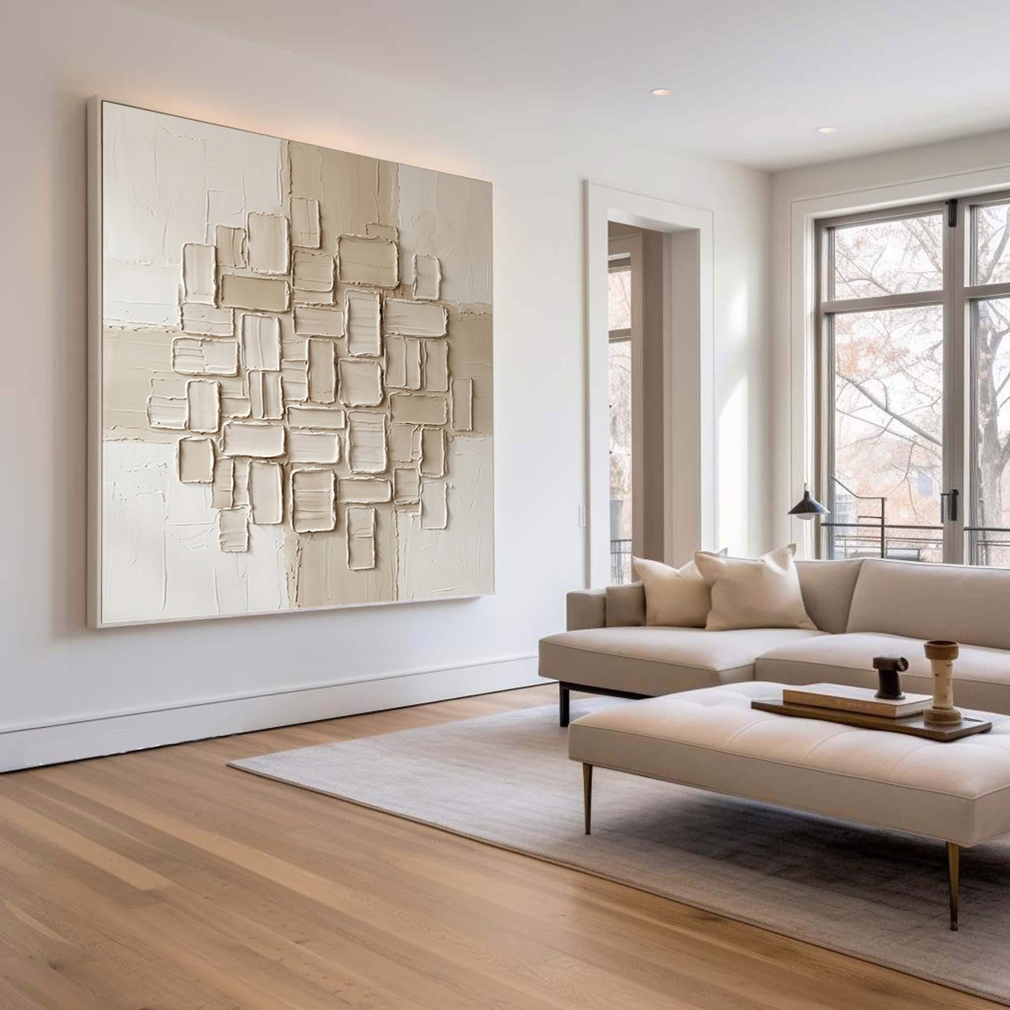 Large Cubic Relief Wall Art Contemporary Neutral Sculptural Texture Canvas Painting